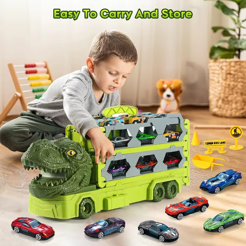 1.7M Launch Dinosaur Truck 6X Cars Toy for Kids Race Track Truck Cars Carrier Vehicles Toys Set Boys Girls Gifts