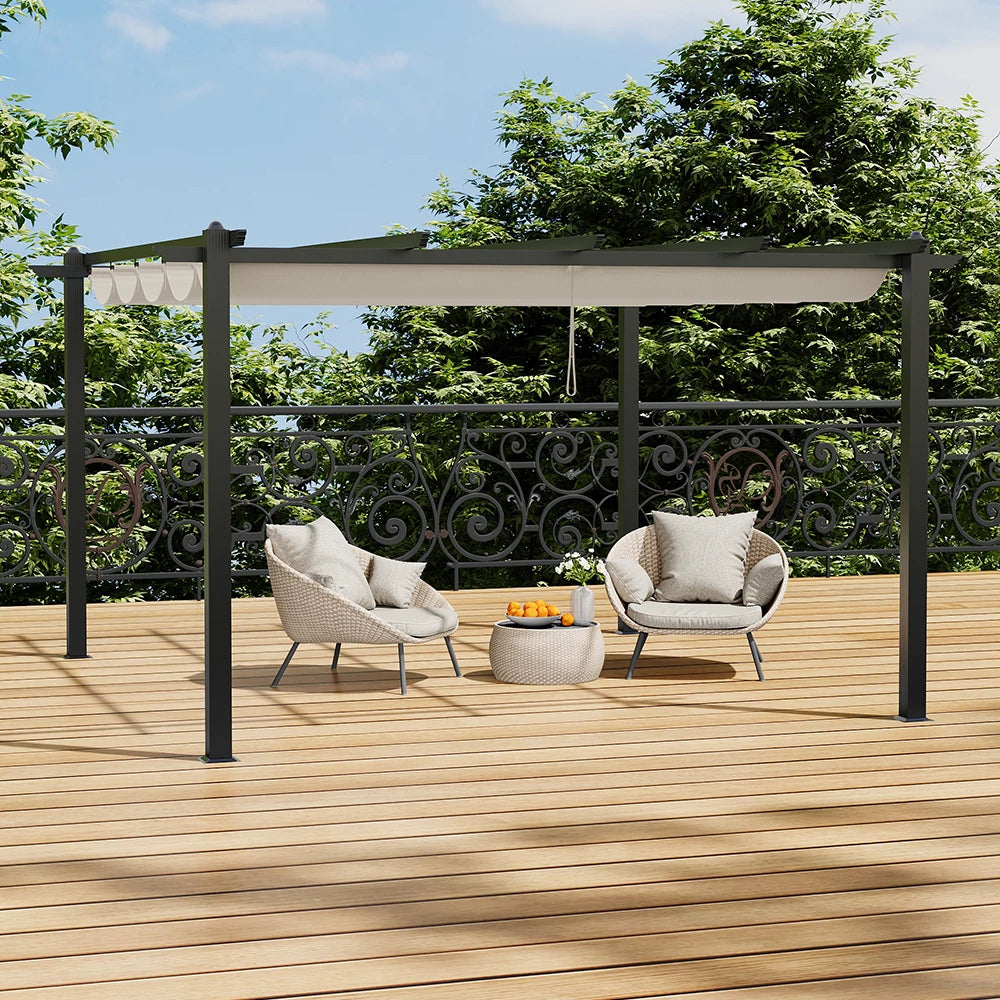 4x4m (12x12ft) Aluminum Pergola with Retractable Louvered Roof - Versatile Garden Gazebo Canopy and Carport