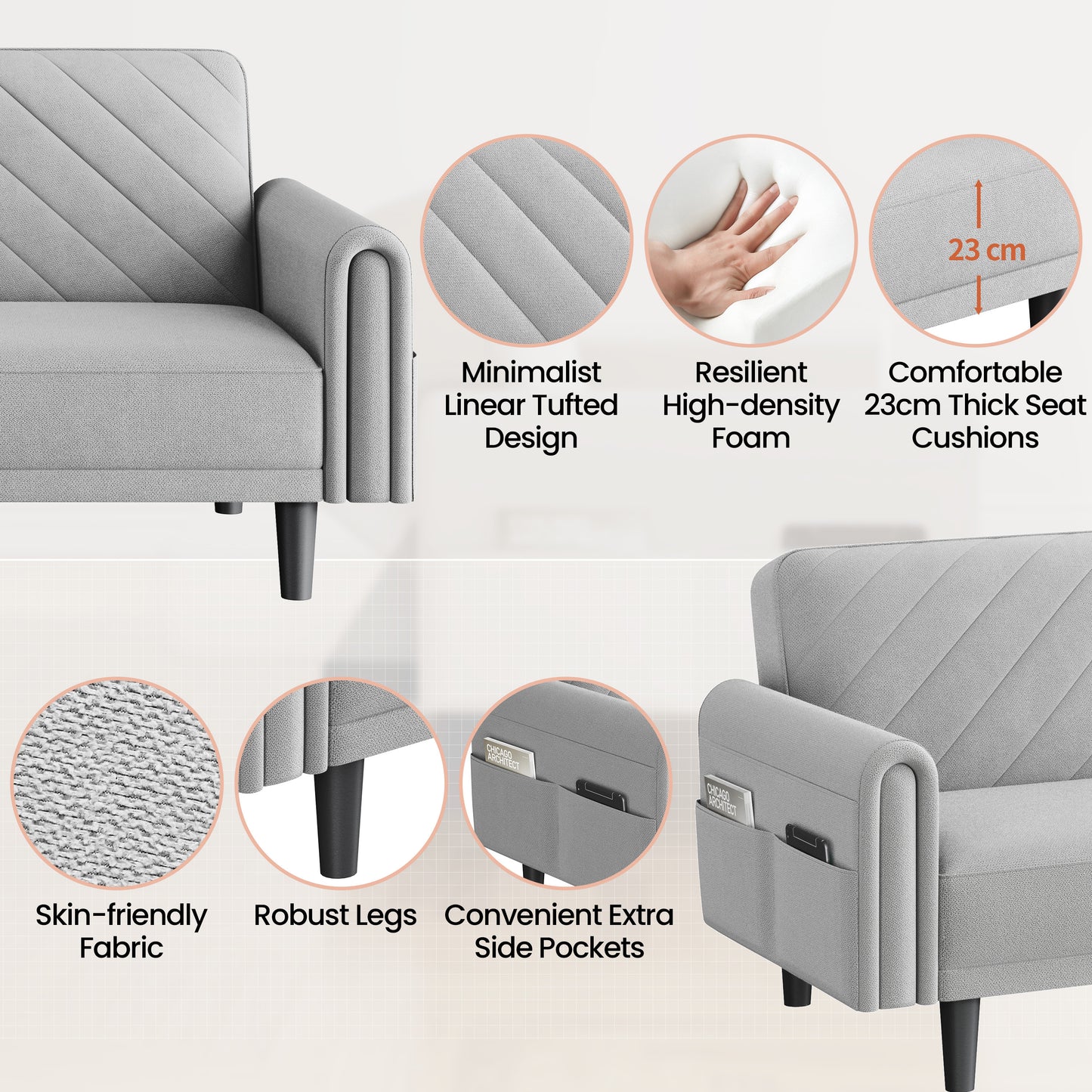 Costoffs Contemporary Sofa Bed Convertible Sofa Futon Couch Fabric 3-Seater Sofa Bed