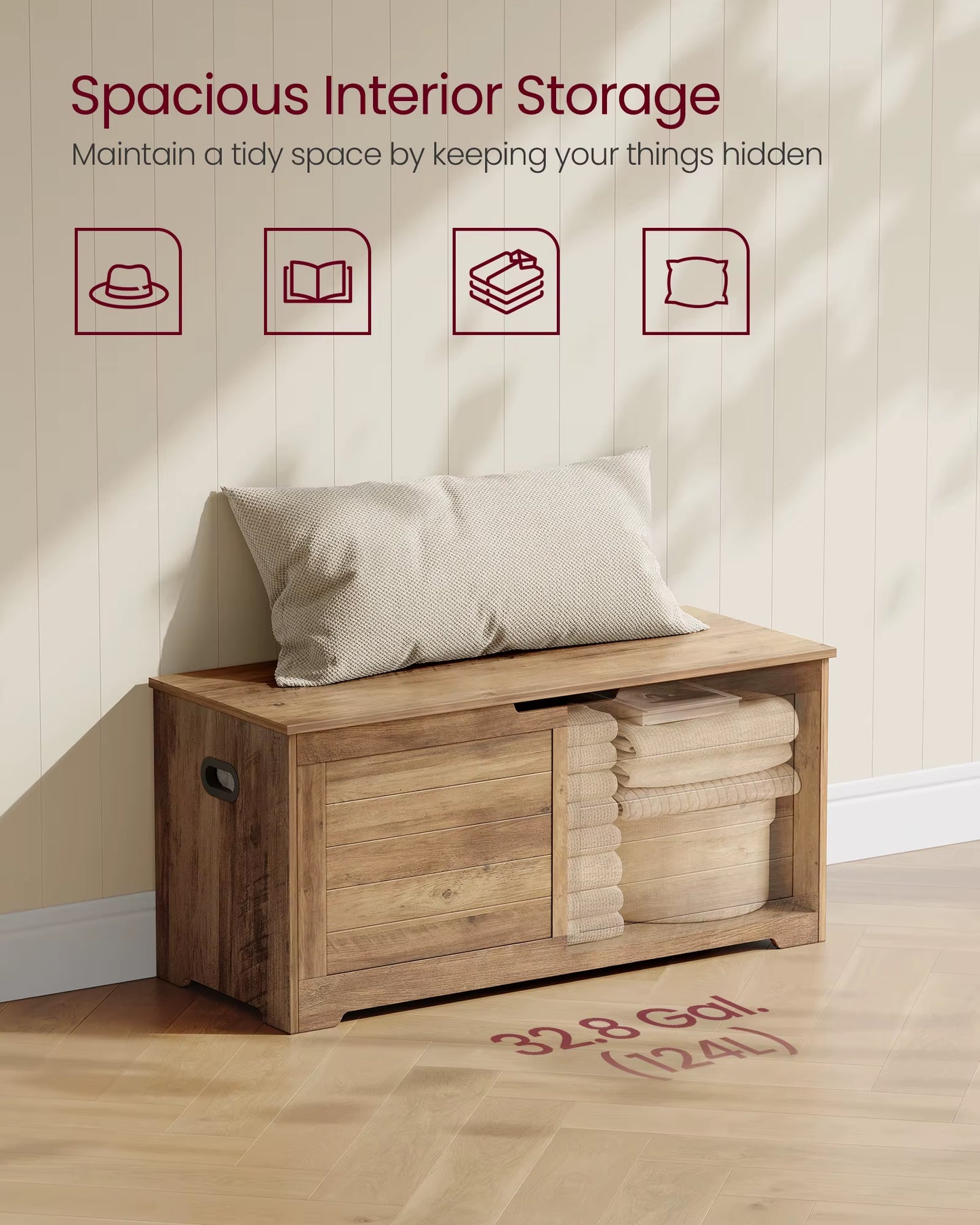 Storage Chest, Storage Bench, Blanket Box with 2 Safety Hinges, Shoe Storage Bench, Rustic Style, 40 X 100 X 46 Cm