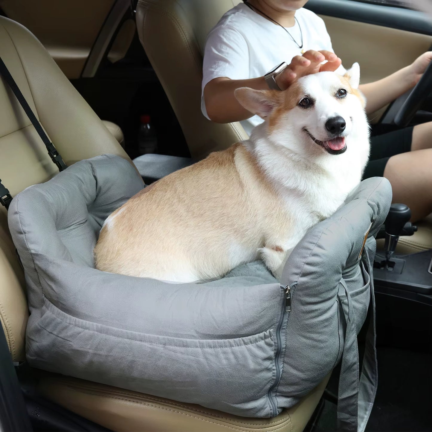 Portable Semi-Closed Pet Dog Car Sear Carrier 3-Purpose Cat Puppy Travel Bed Car Booter Seat with Safety Belt