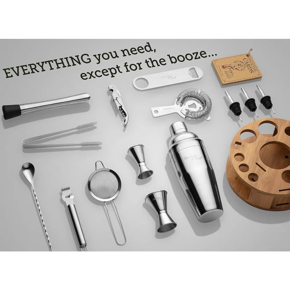 15 Piece Set Including Cocktail Shaker and Bar Accessories Perfect for Drink Mixing at Home plus Exclusive Recipe Cards