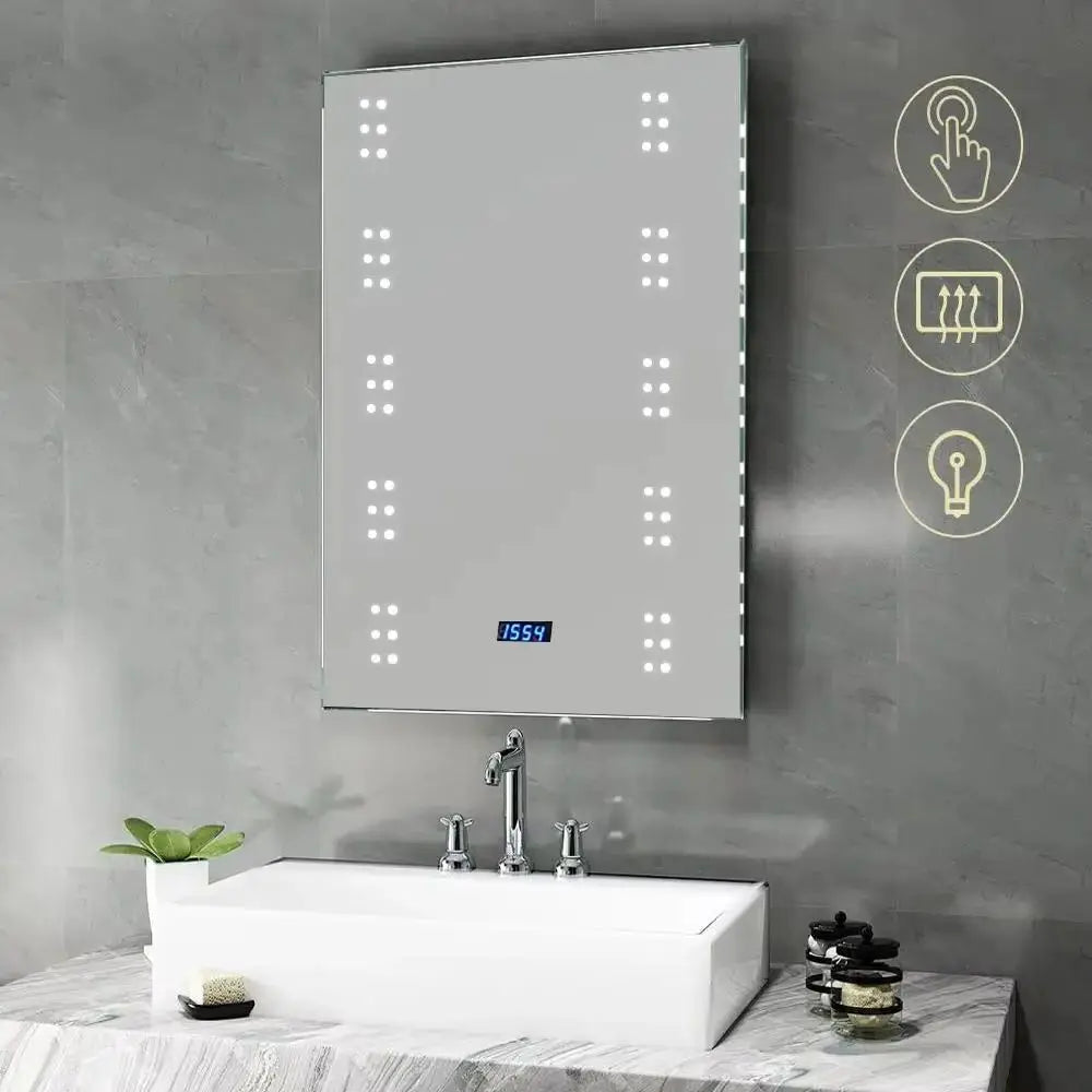 Illuminated LED Bathroom Mirror with Lights Shaver Socket Demister and Sensor Wall Mounted 700X500Mm
