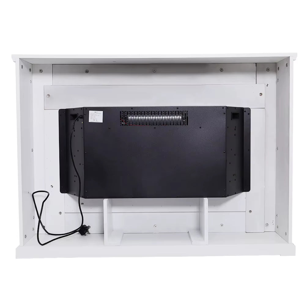 Electric Inset Fireplace Heater Fire Place White Wooden Mantel, 34Inch