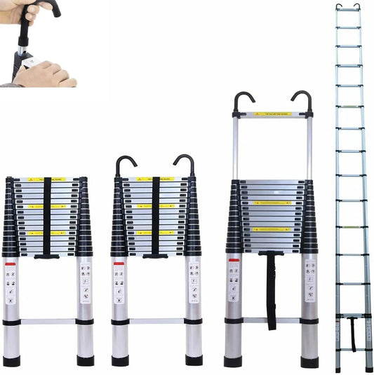5M Telescopic Ladder with Hooks, 16.5FT Multi-Purpose Folding Aluminium Telescoping Ladder Foldable Ladder Extension Ladder Exte
