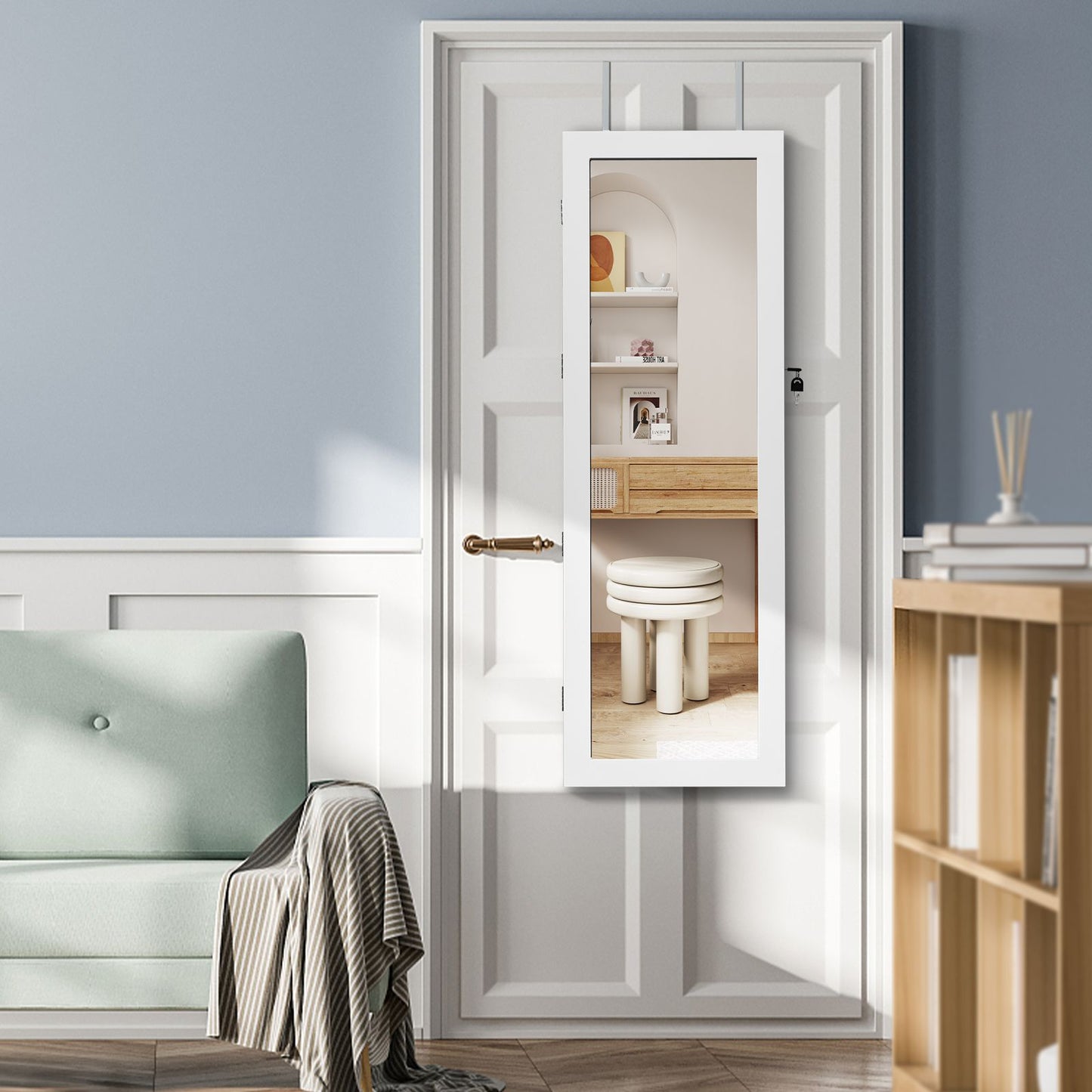 Lockable Jewelry Cabinet with Full Length Mirror and LED Lights
