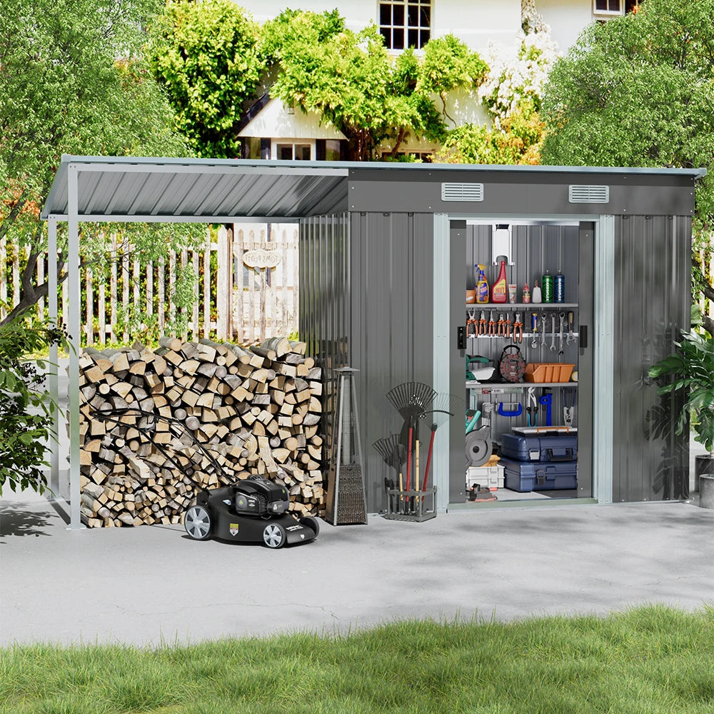 Outdoor Metal Storage Shed with Lean-To