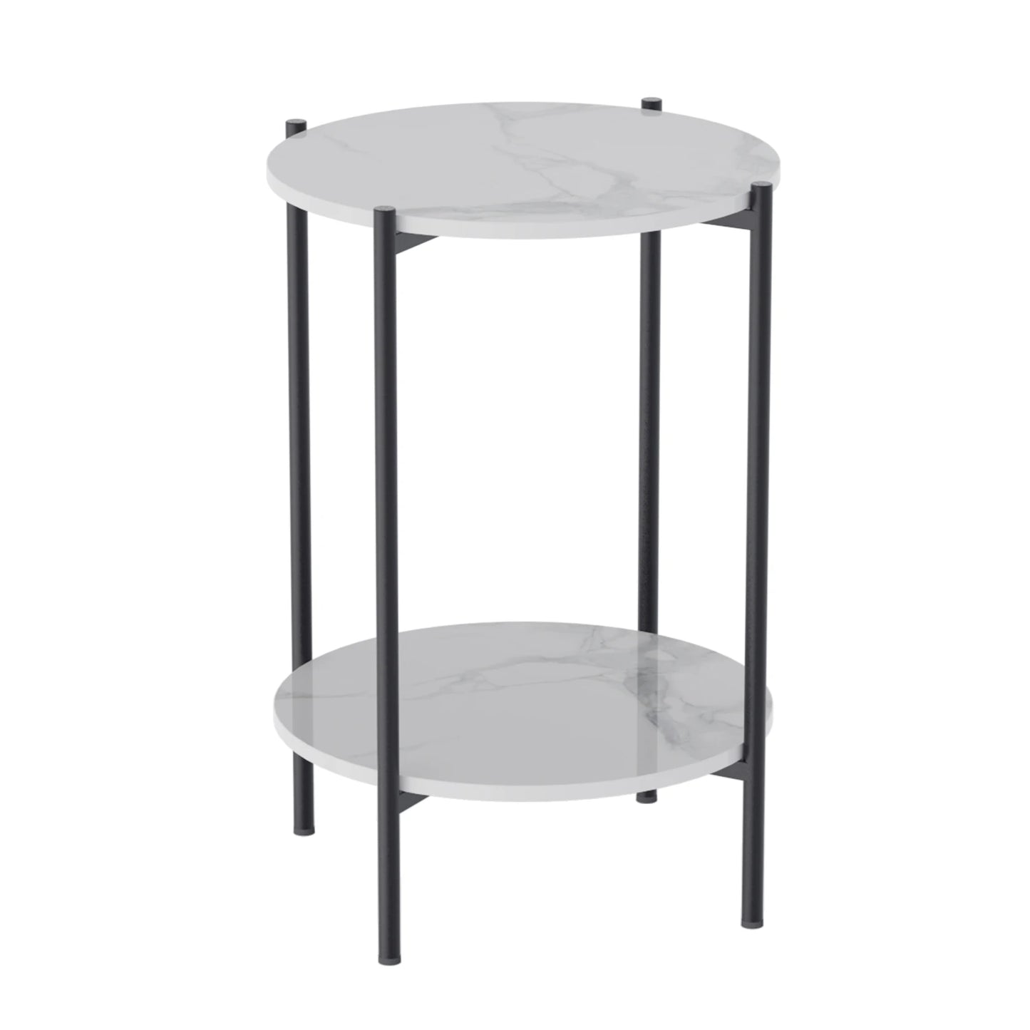 2 Tiers Solid Marble Sofa Side End Coffee Table Living Room Bedroom round Nesting Table Nightstand Metal Frame