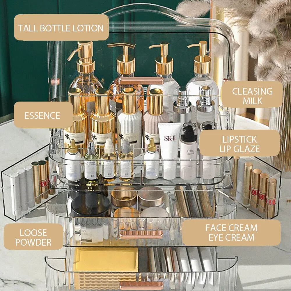 3-Layer Cosmetic Storage Box Large Capacity Transparent Drawer Jewellery Makeup Storage Box 