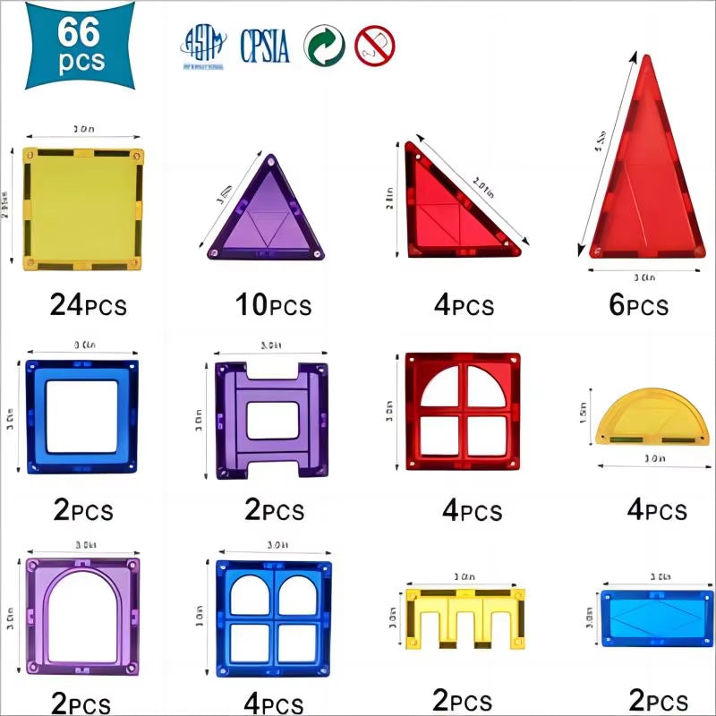 Magblock 66PCS Magnetic Building Blocks Set - Fun & Educational Construction Toy for Kids Ages 3-10!