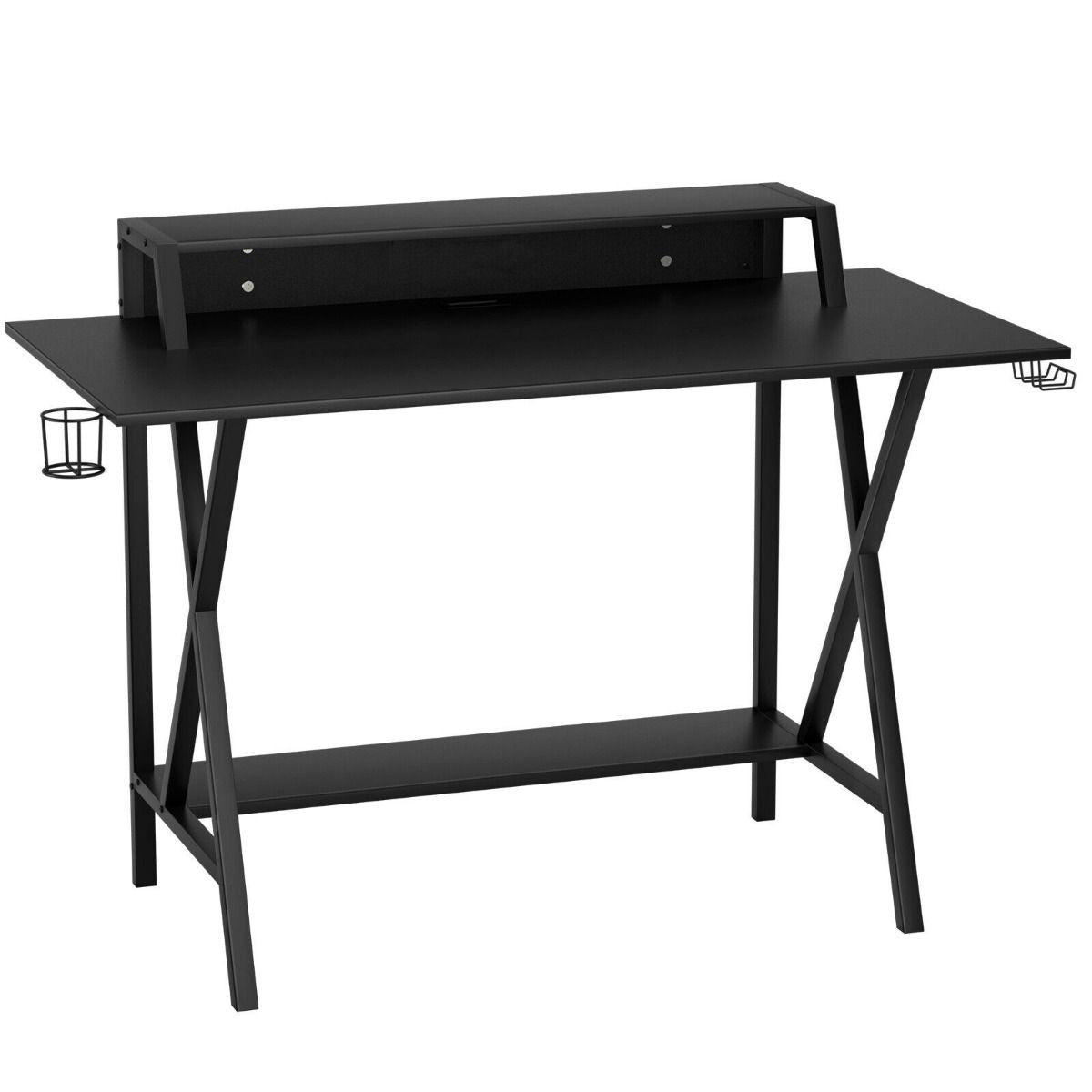 Ergonomic Gaming Computer Desk with Cup Holder and Monitor Riser