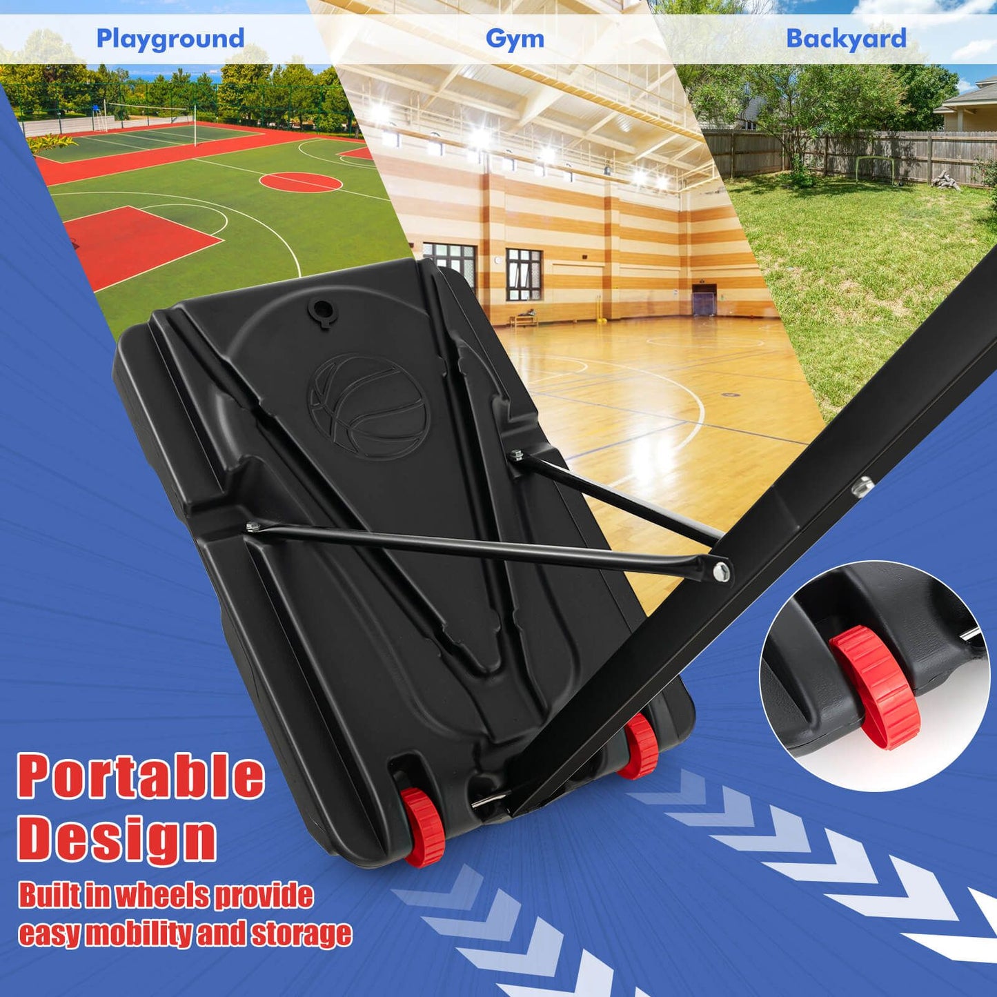 1.55-3.1M Height Adjustable Basketball Hoop with Wheels
