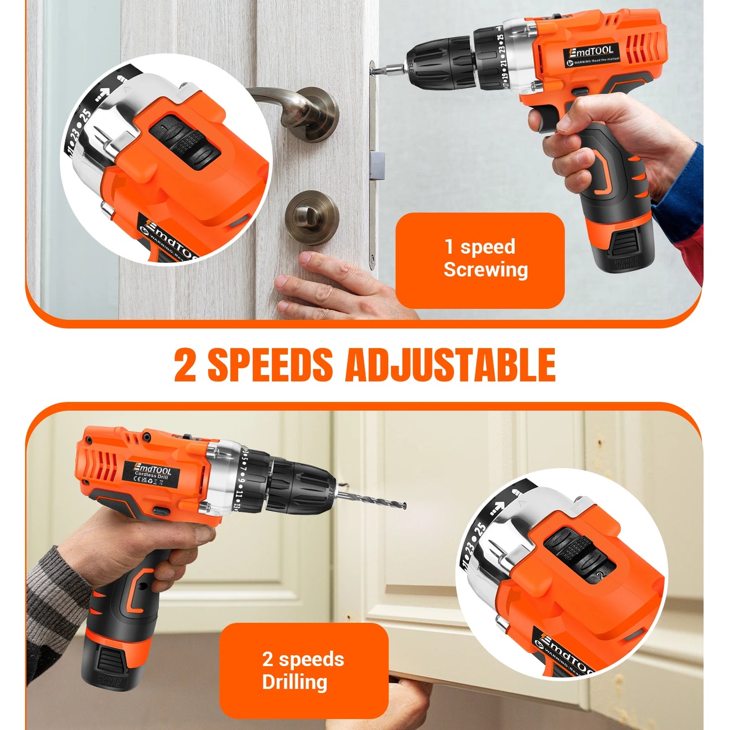Cordless Drill Driver 25+1 Torque Combi Drill Power Drill Kit, Electric Screwdriver Set, Accessory Kit, 2 Speeds Drill