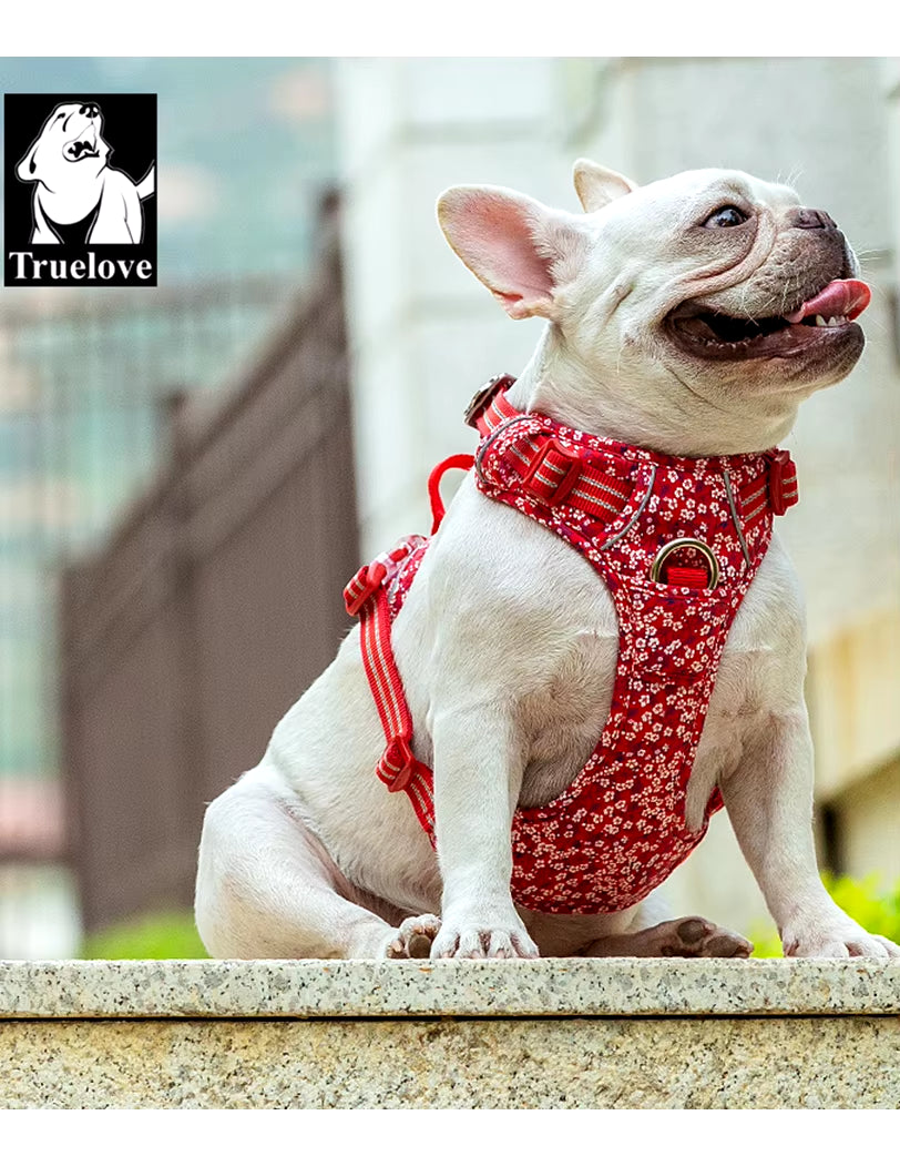 Stylish Adjustable Floral Dog Harness - No Pull, Breathable Cotton, Reflective Safety for All Breeds