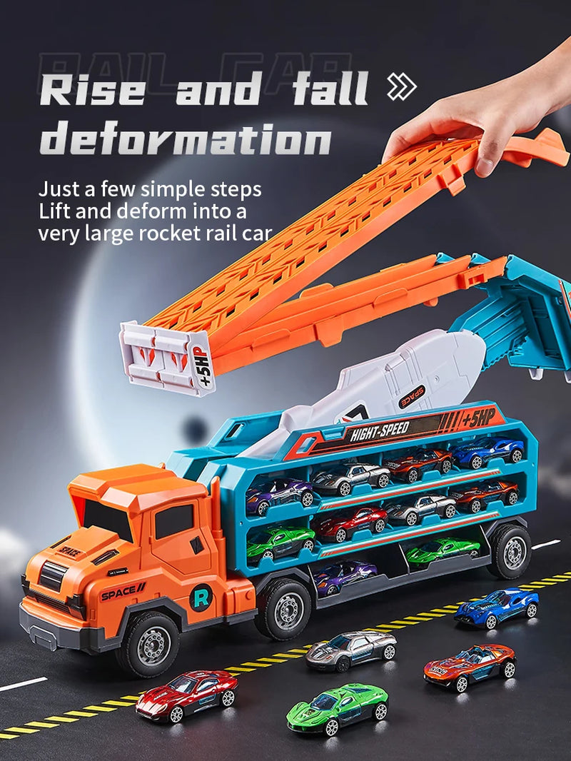 Transforming Coaster Racetrack Car with Rocket Lift - Perfect Gift for Christmas, Thanksgiving, Halloween, New Year, and Birthdays!
