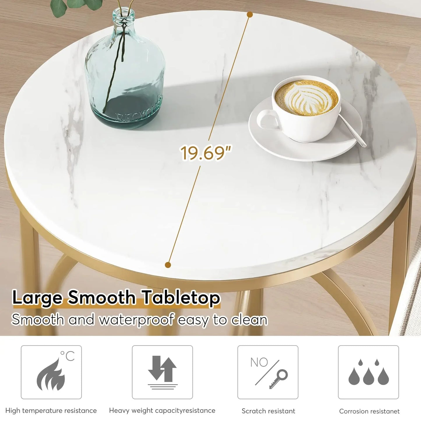 Round End Table, 20” Sofa Side Coffee Cocktail Table