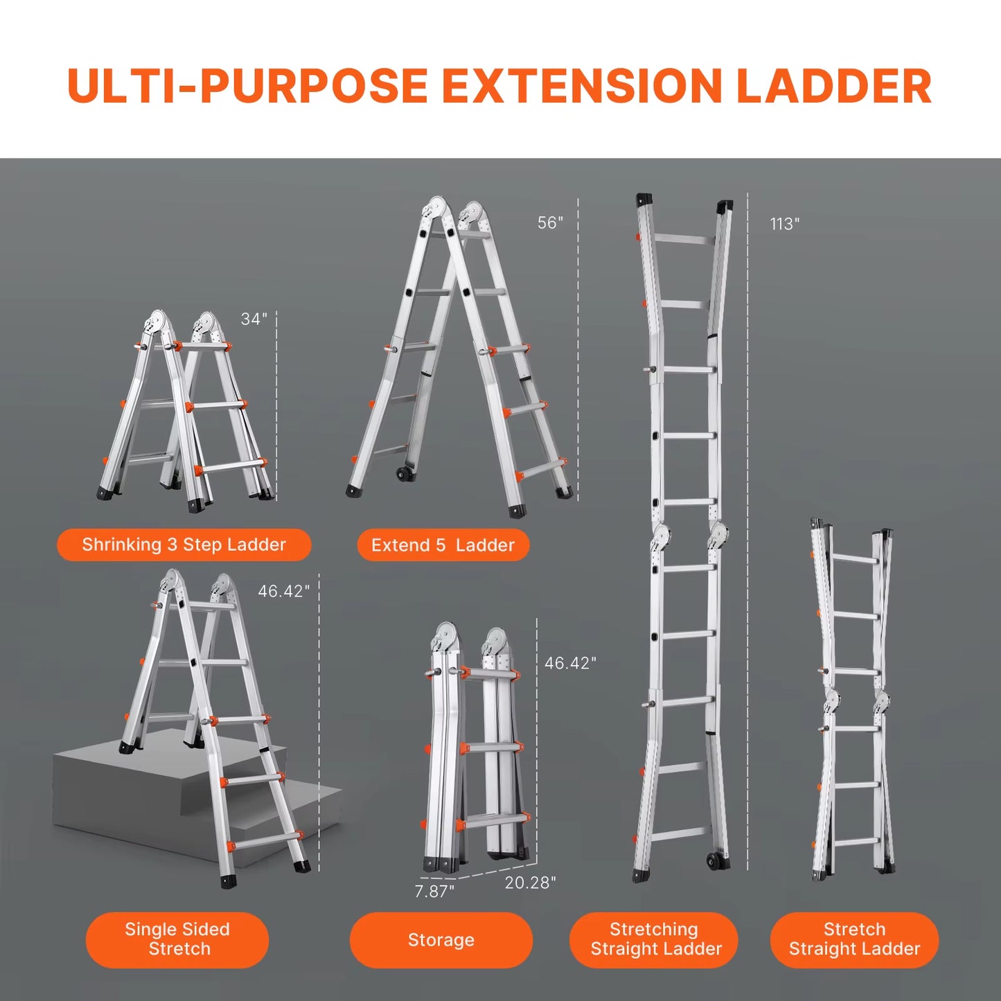 telescoping Ladder a Frame Compact Aluminum Extension Ladder Multi-Function Portable Collapsible RV Ladder for Homework