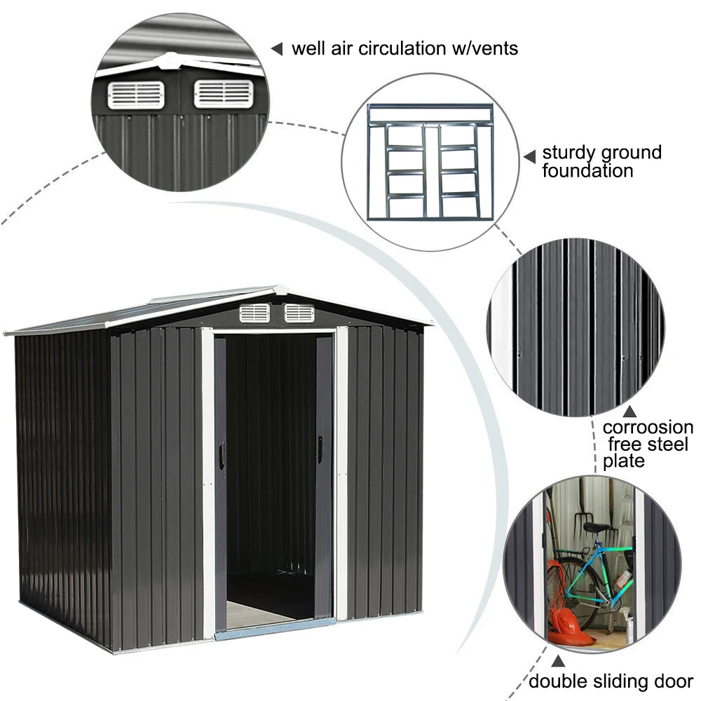 Large Heavy-Duty Metal Garden Tool Storage Shed, Weatherproof Steel Construction, Rust/Uv/Water-Resistant, Foundation Included