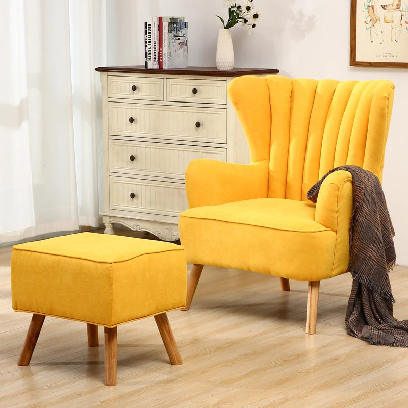 Faux Wool Upholstered Armchair and Footstool for Study and Living Room Makeup Room