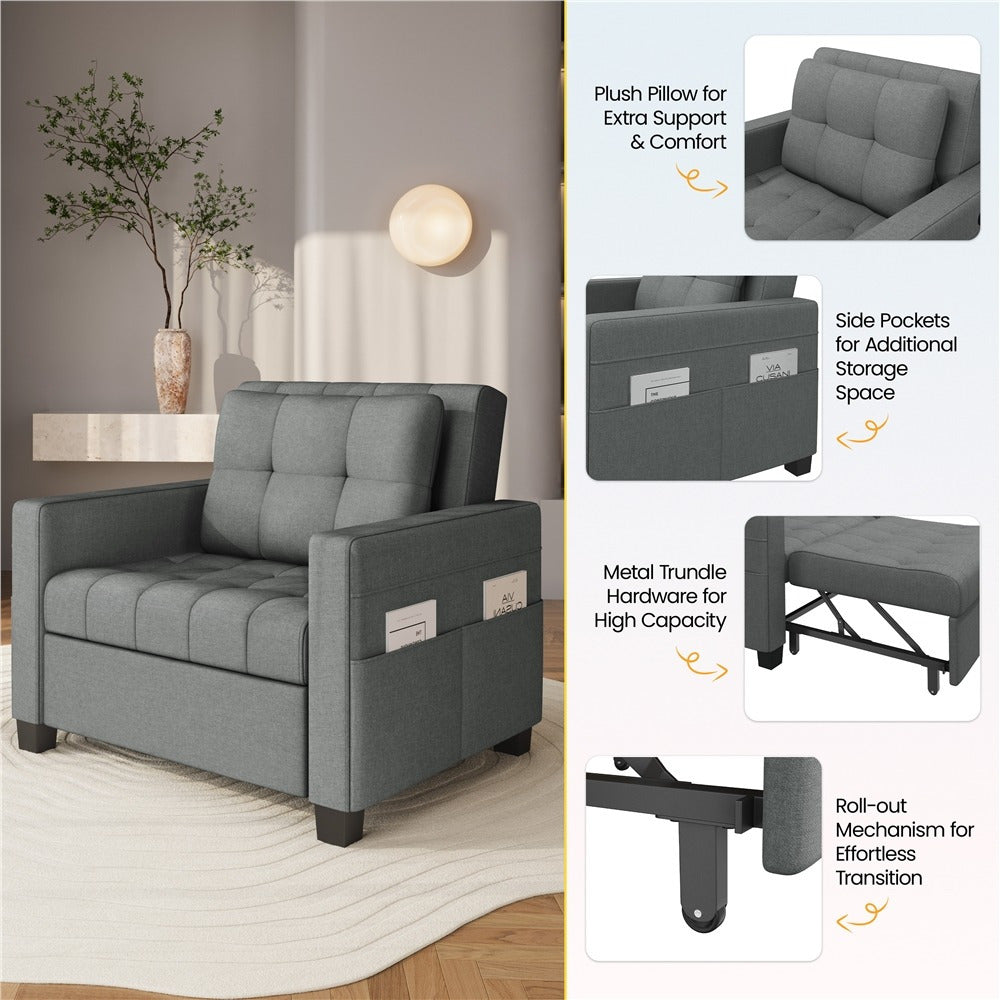 Convertible Sleeper Chair, 3-In-One Chair Bed with Adjustable Backrest and Pillow for Limited Space