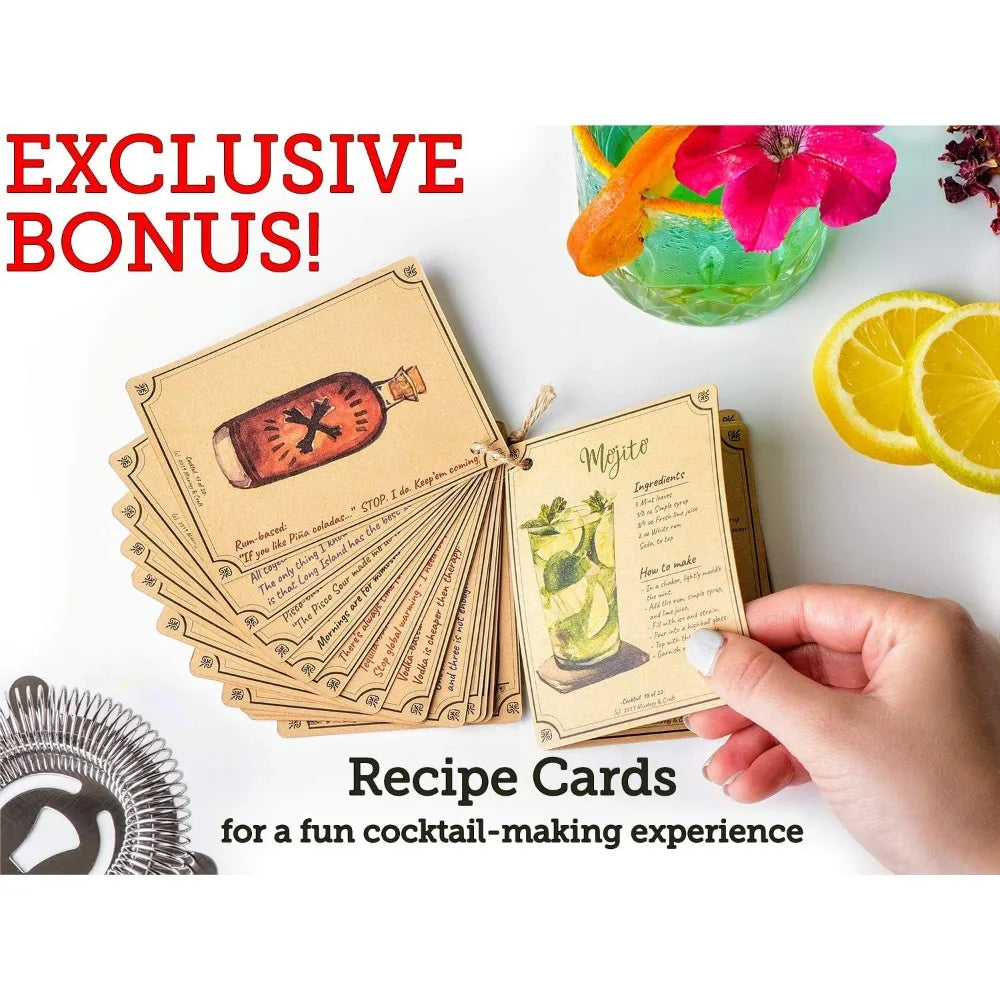 15 Piece Set Including Cocktail Shaker and Bar Accessories Perfect for Drink Mixing at Home plus Exclusive Recipe Cards