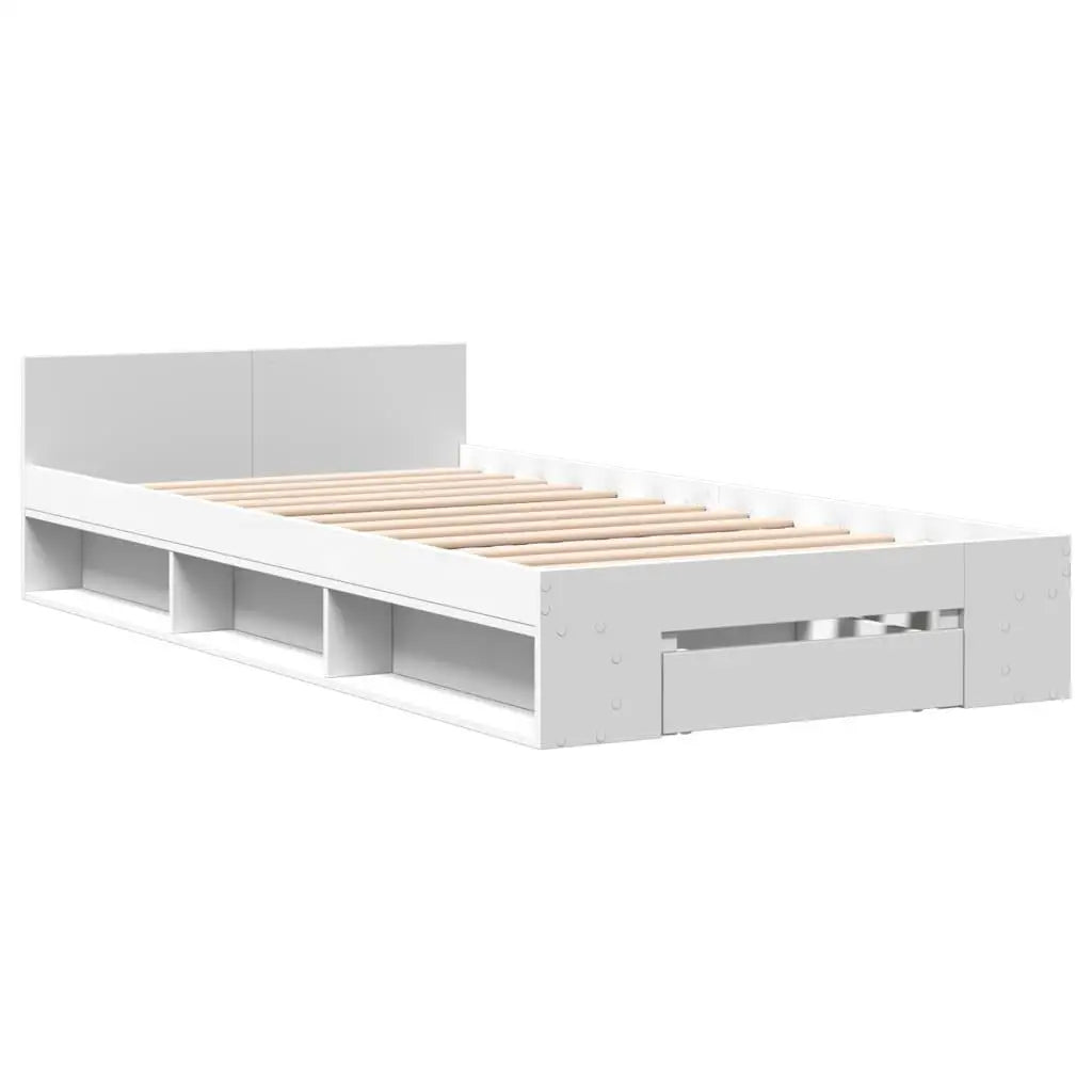 Stylish White Small Single Bed Frame with Convenient Drawer - 75 x 190 cm (Mattress Not Included)