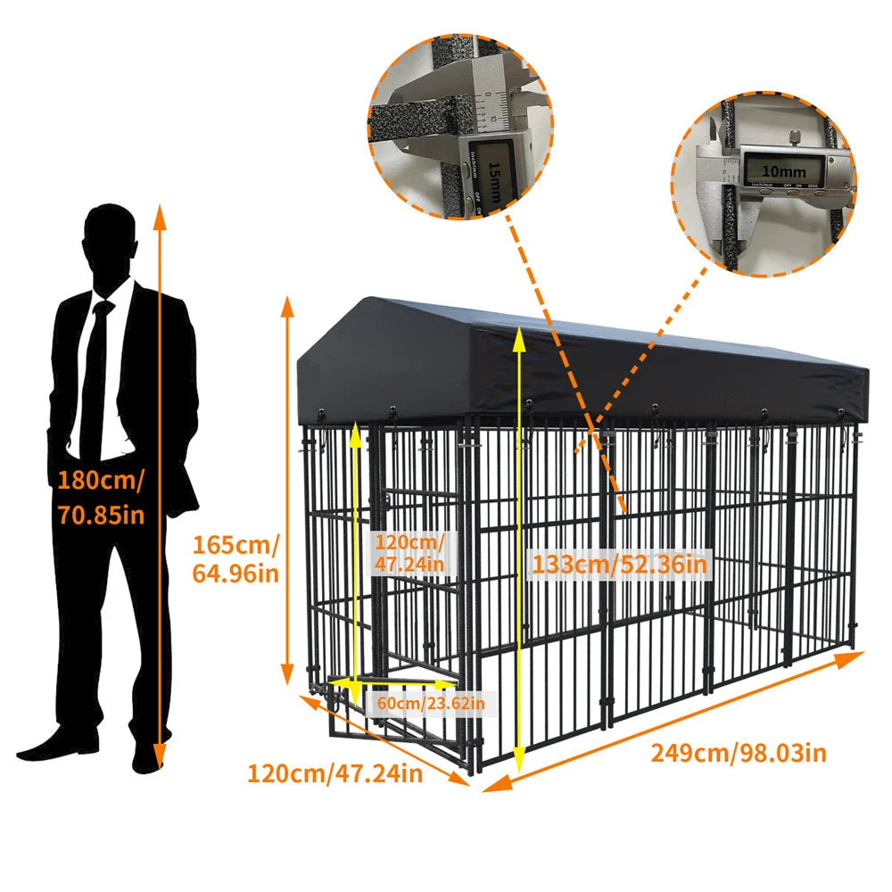 Ultimate Heavy-Duty Large Dog Kennel - Sturdy Welded Metal Playpen with Roof Cover for Indoor & Outdoor Fun
