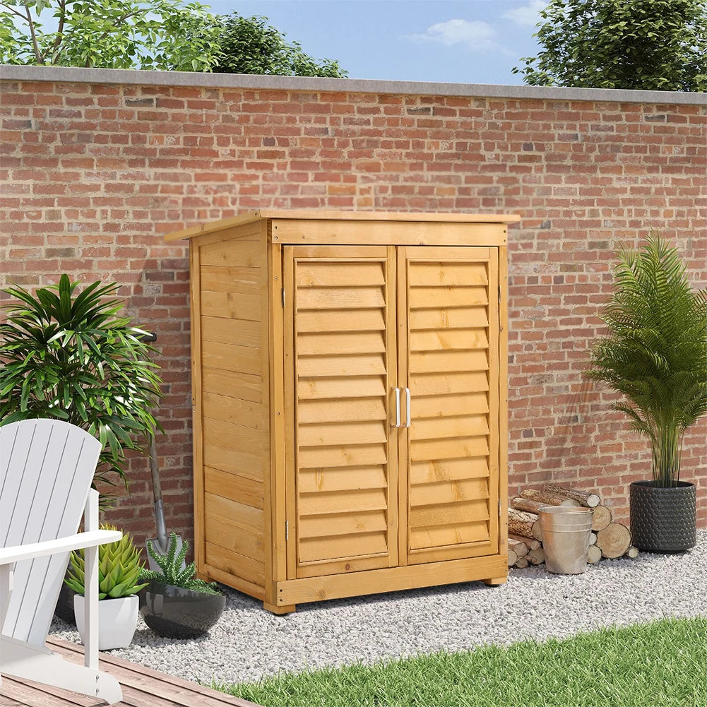 【】Outdoor Storage Cabinet Organize Tools Shoe Cabinet Patio Balcony Garden Solid Wood Rainproof and Anticorrosive