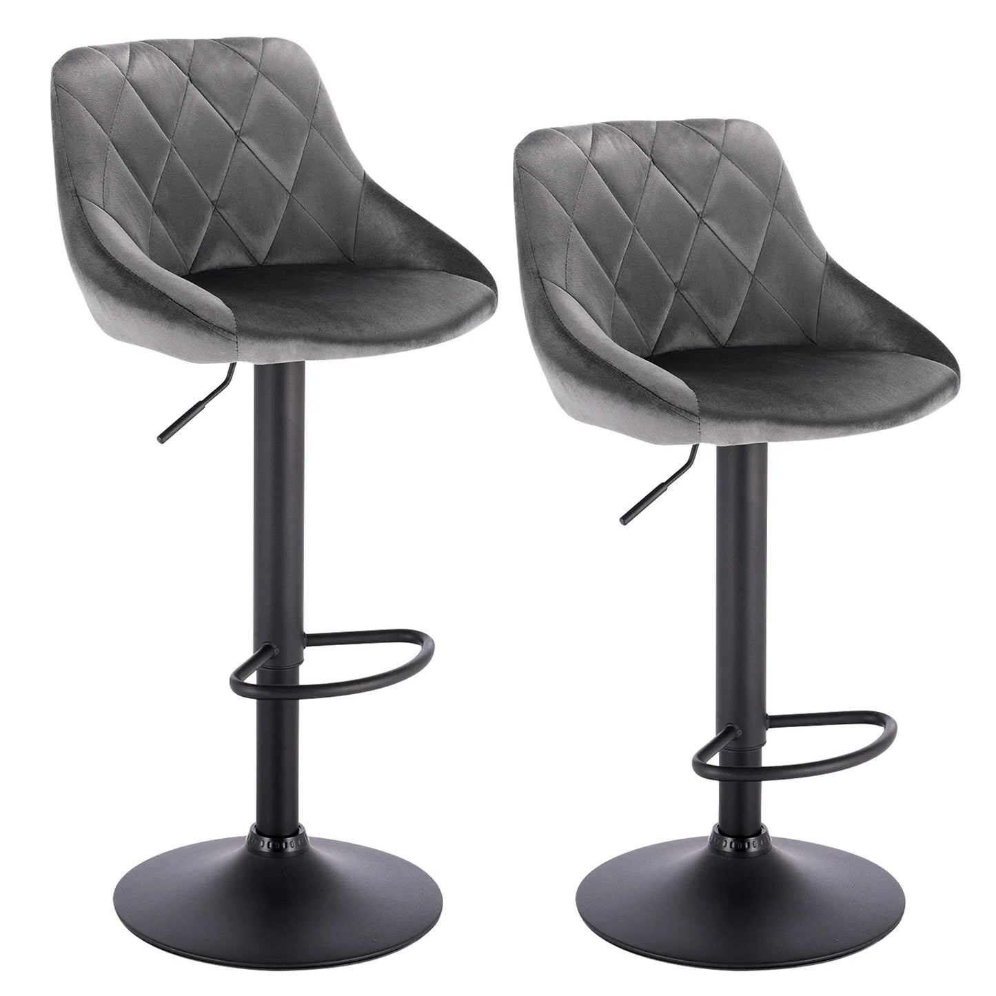 Stylish Set of 2 Adjustable Velvet/Leather Swivel Bar Stools with Footrest for Home Elegance