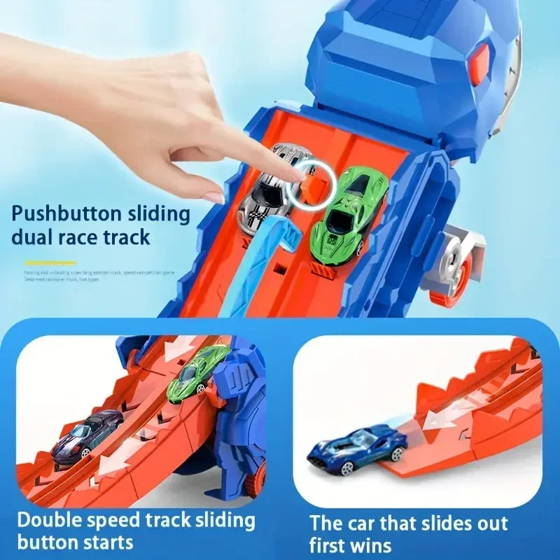Transforming Dinosaur Truck with Foldable Race Track - Perfect Birthday Gift for Boys and Girls!