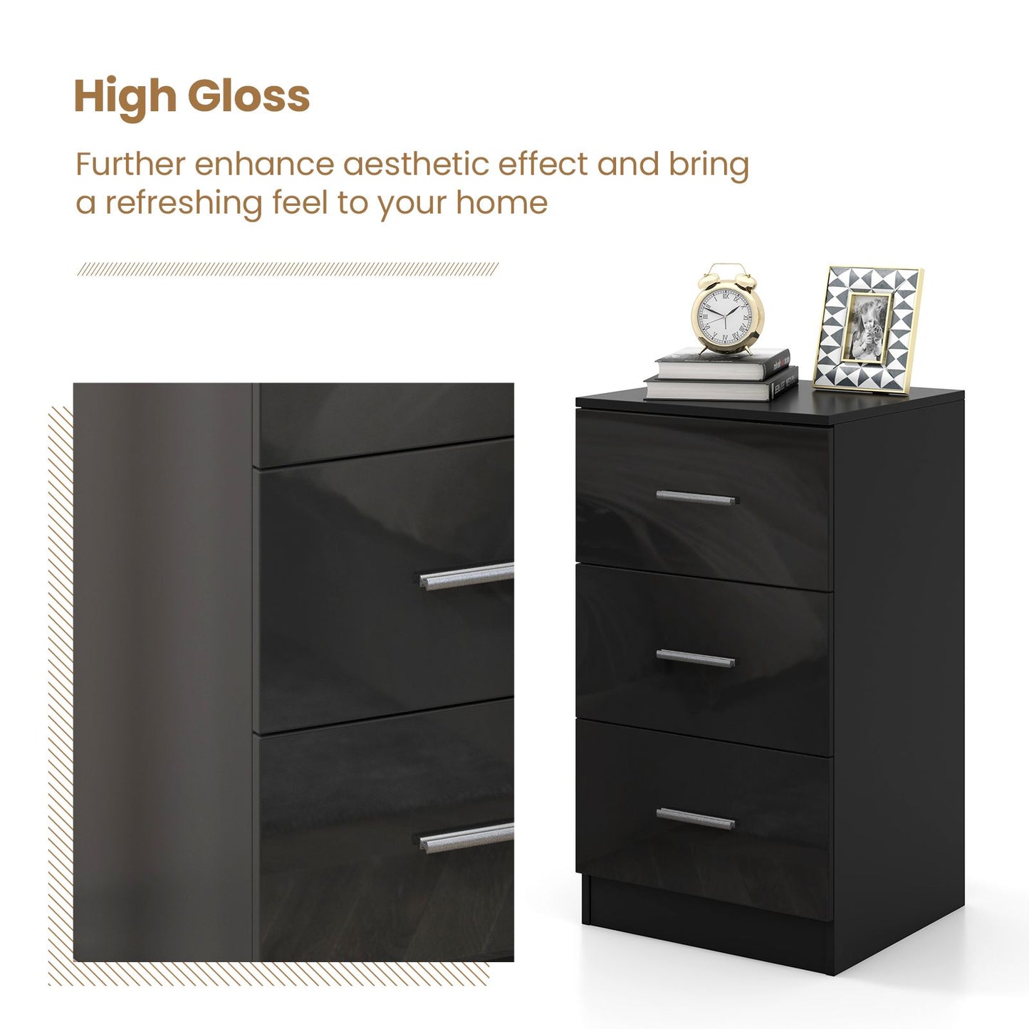 3-Drawer Wooden Dresser Cabinet with Anti-Toppling Device
