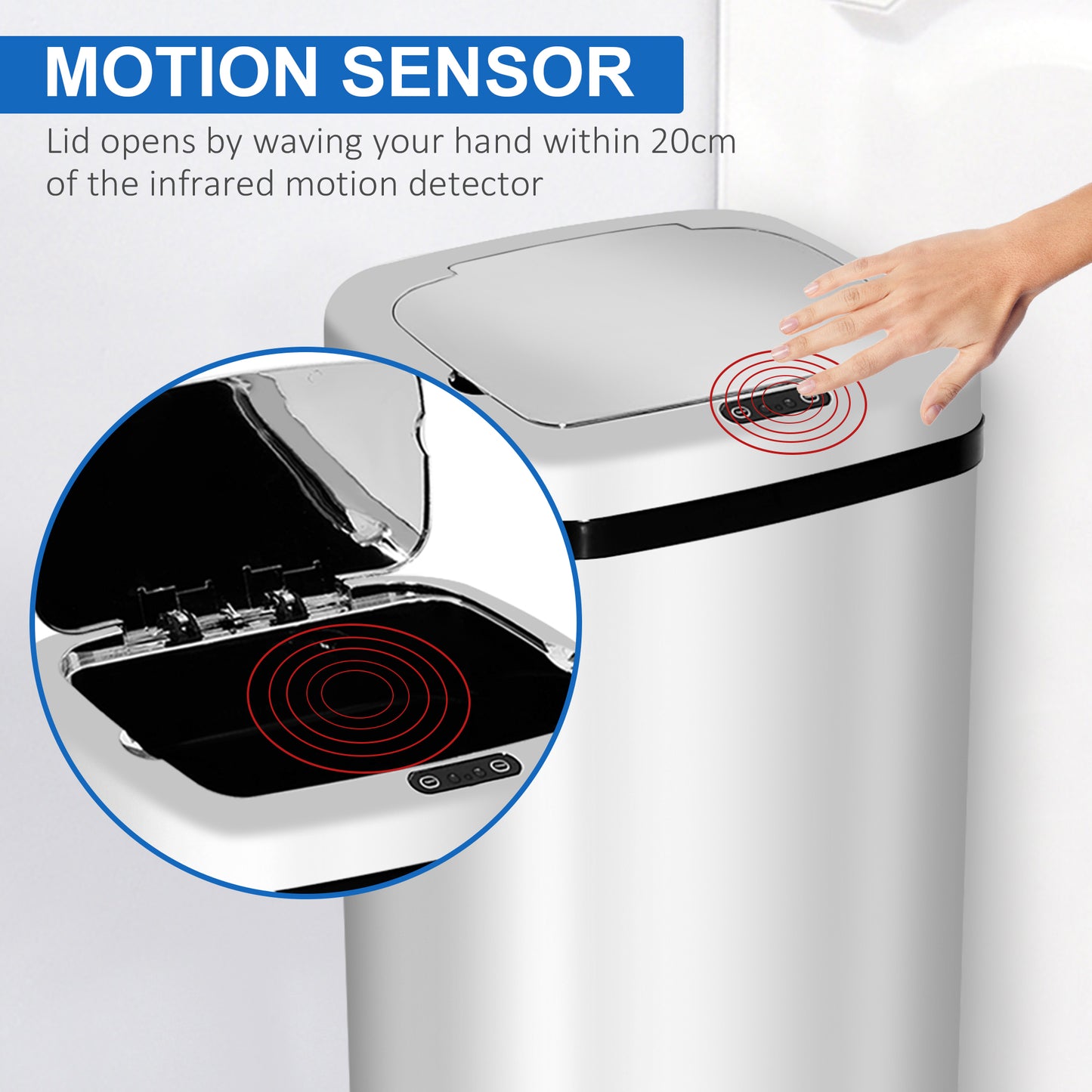 50L Motion Sensor Trash Bin - ABS, Silver/Black, Touchless Lid
