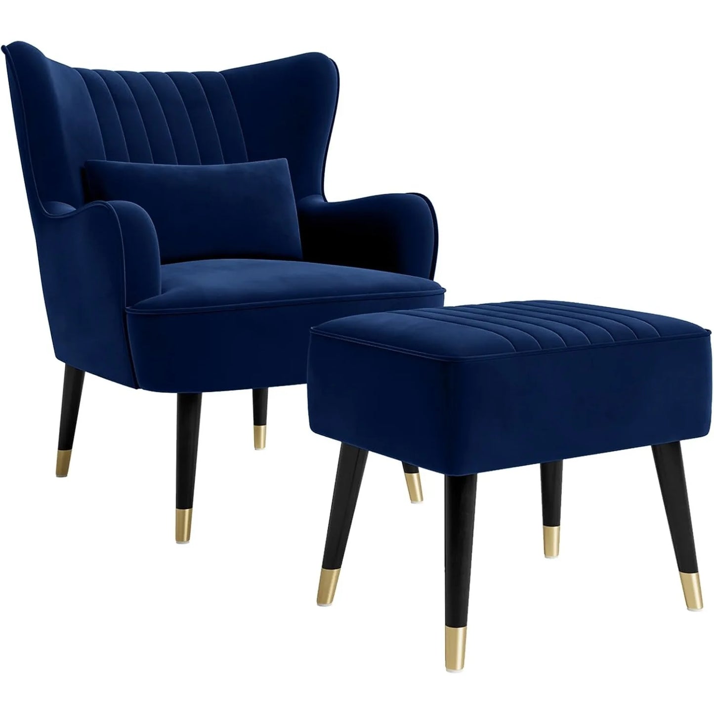 Luxurious Velvet Wingback Accent Chair Set with Ottoman & Lumbar Pillow - Perfect for Your Living Room!