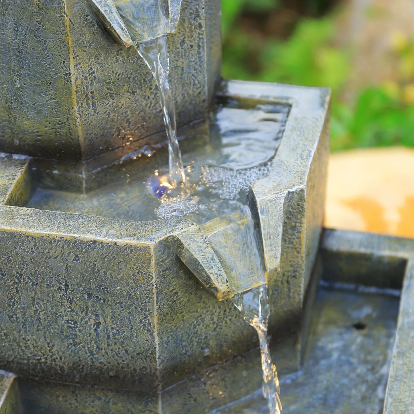 Contemporary Multi-Tier Garden Fountain with Integrated LED Lighting