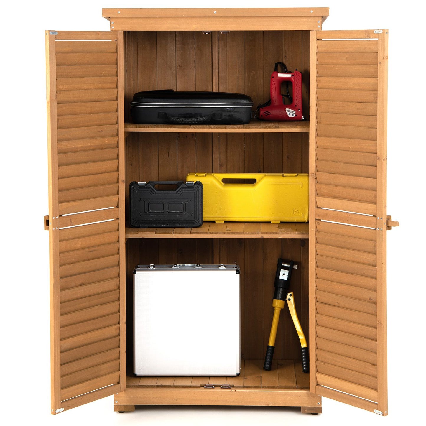 Outdoor Wooden Storage Shed with 3 Removable Shelves for Garden Deck
