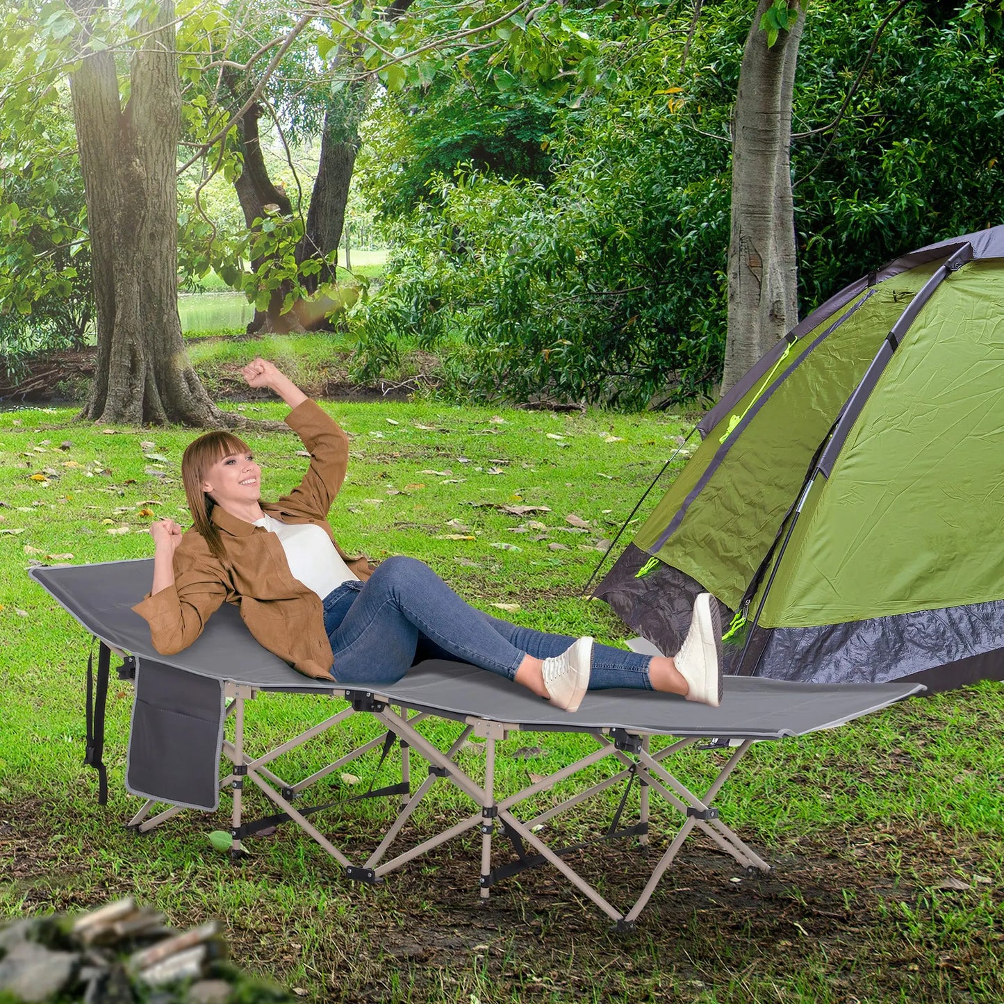 3-4 Person Pop-Up Camping Tent Family Travel Portable Double Layer Olive Green
