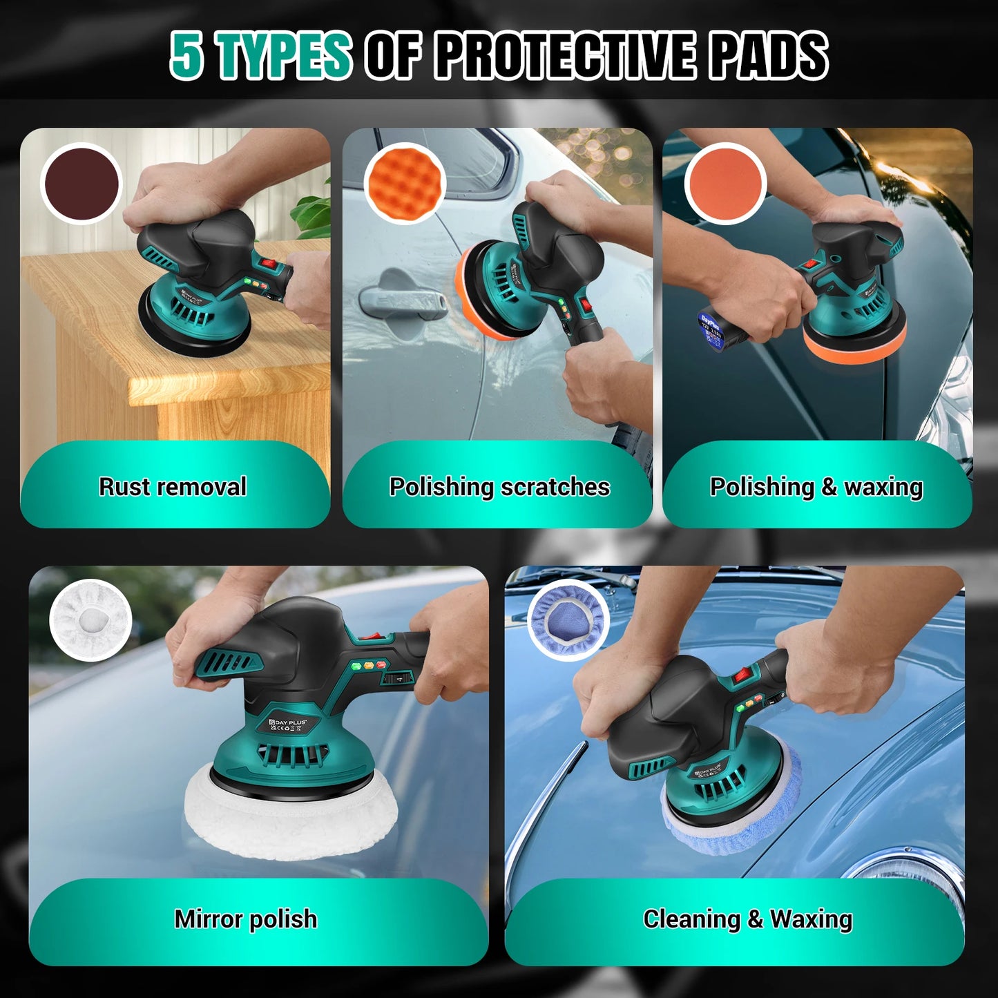 Cordless Car Buffer Polisher Car Buffers and Polishers Kit,8 Variable Speed ,2*12V 2.0Ah Batteries