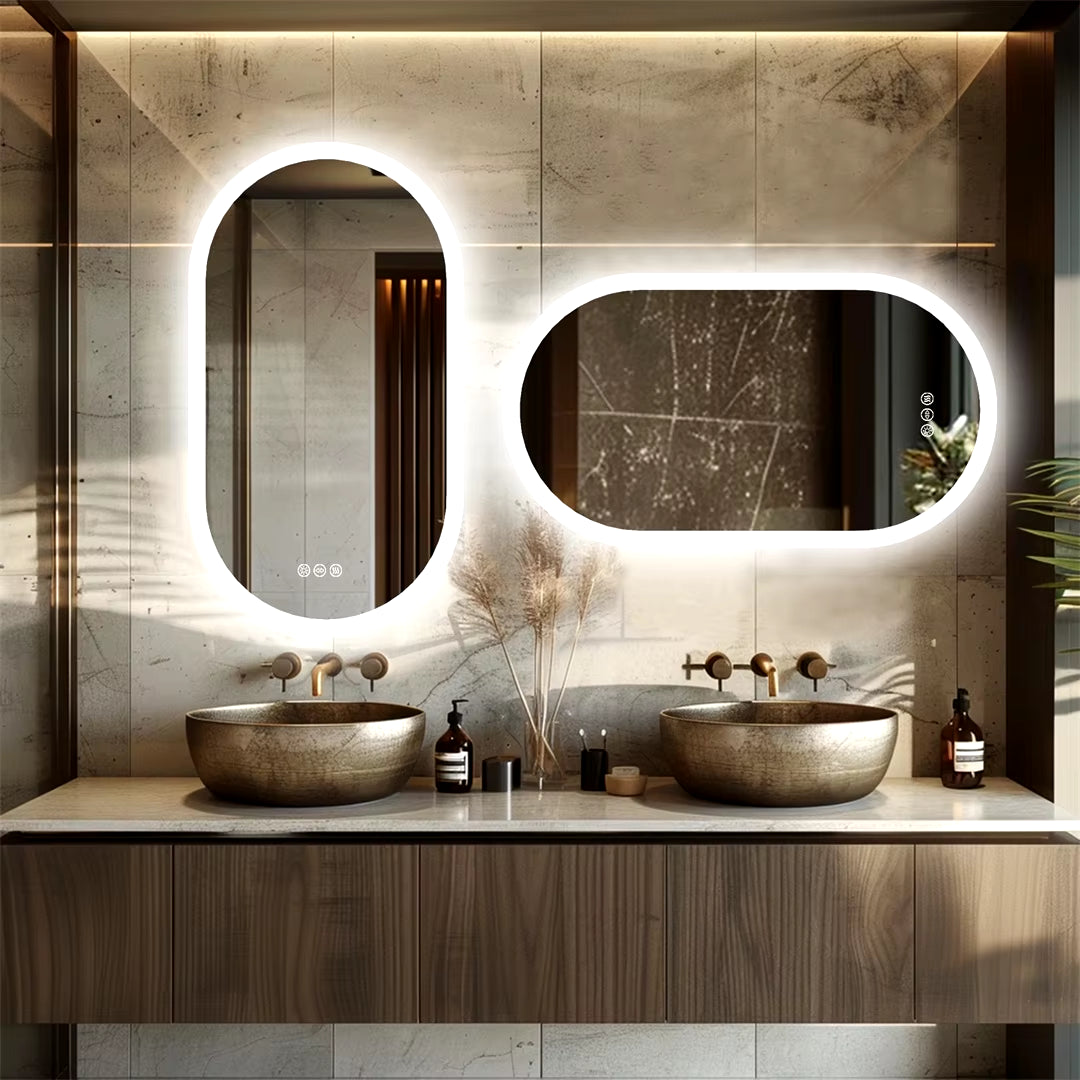 Waterproof Illuminate Bathroom Light Vanity Mirror Frameless Touch Screen Backlit Demist Wash Basin Mirror