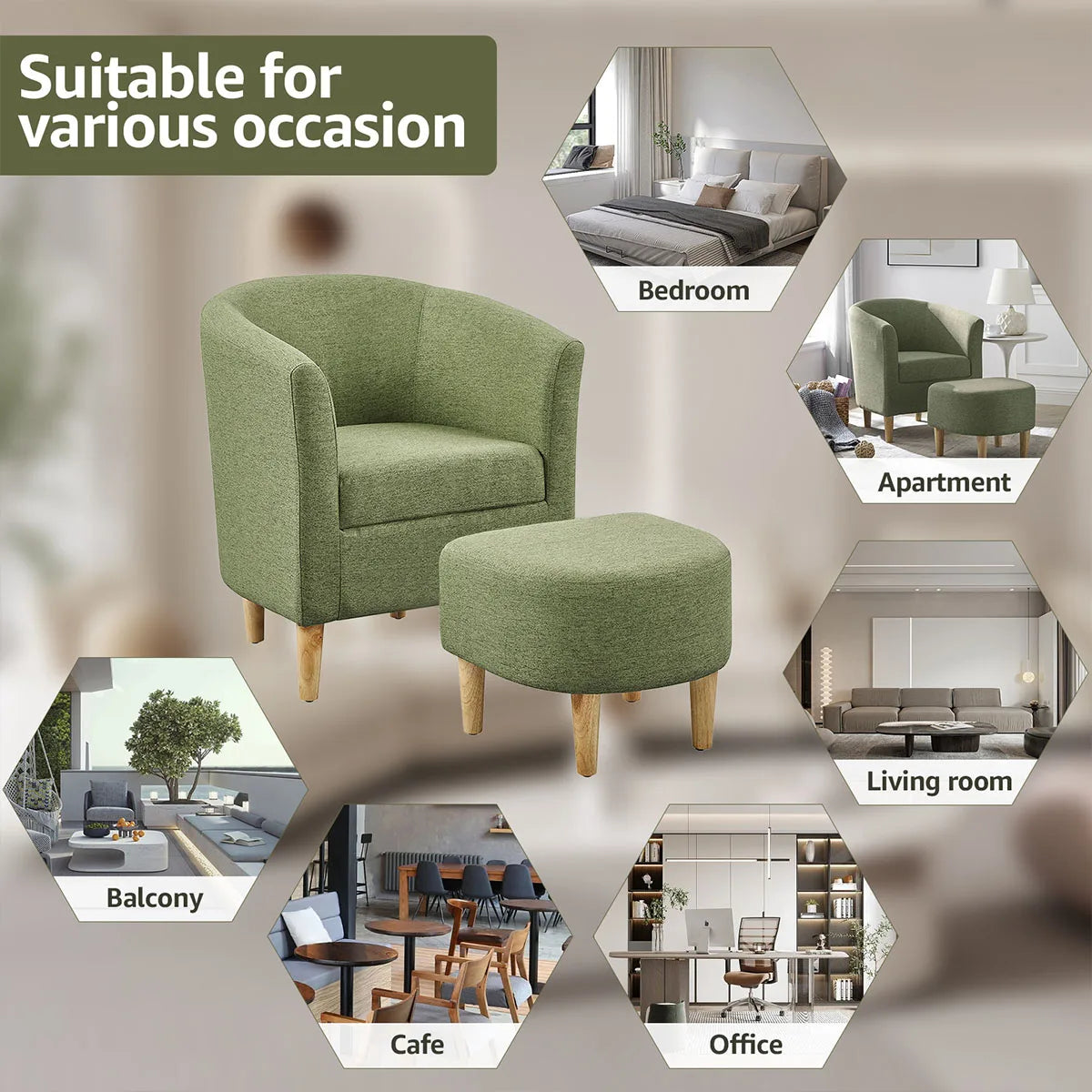 Bucket Chair Snuggle Boucle Arm Chair with Footstool for Bedroom Single Sofa Comfy Accent Tub Chairs Armchair for Livng Room
