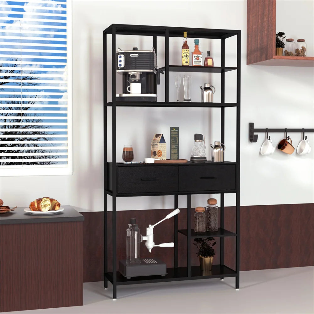 Extra Large Vintage Industrial Bookcase with Cabinet & Drawer - Stylish Tall Metal Display Unit for Kitchen & Open Storage