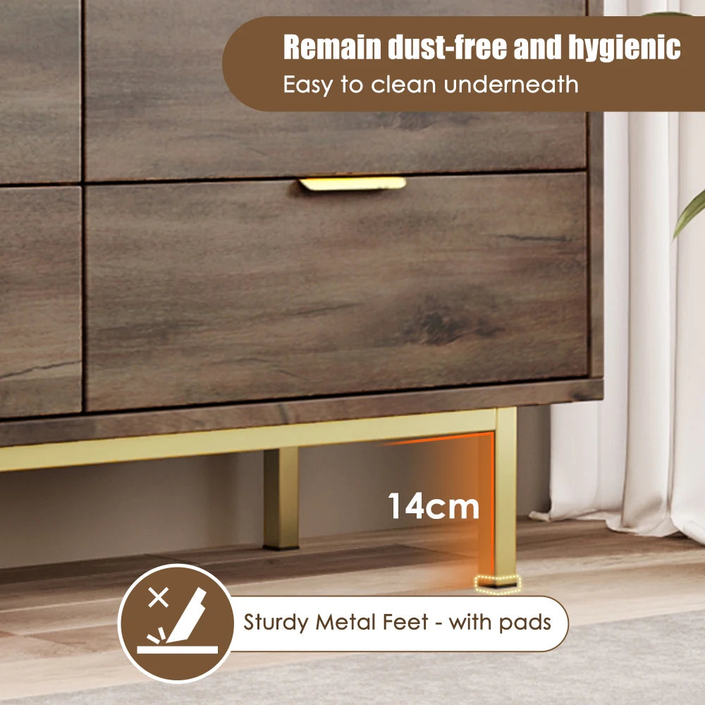 Sideboard, Cabinet Dresser Metal Handle Dresser Multi-Purpose Cabinet for Hallway, Bedroom and Living Room (With 6 Drawers)