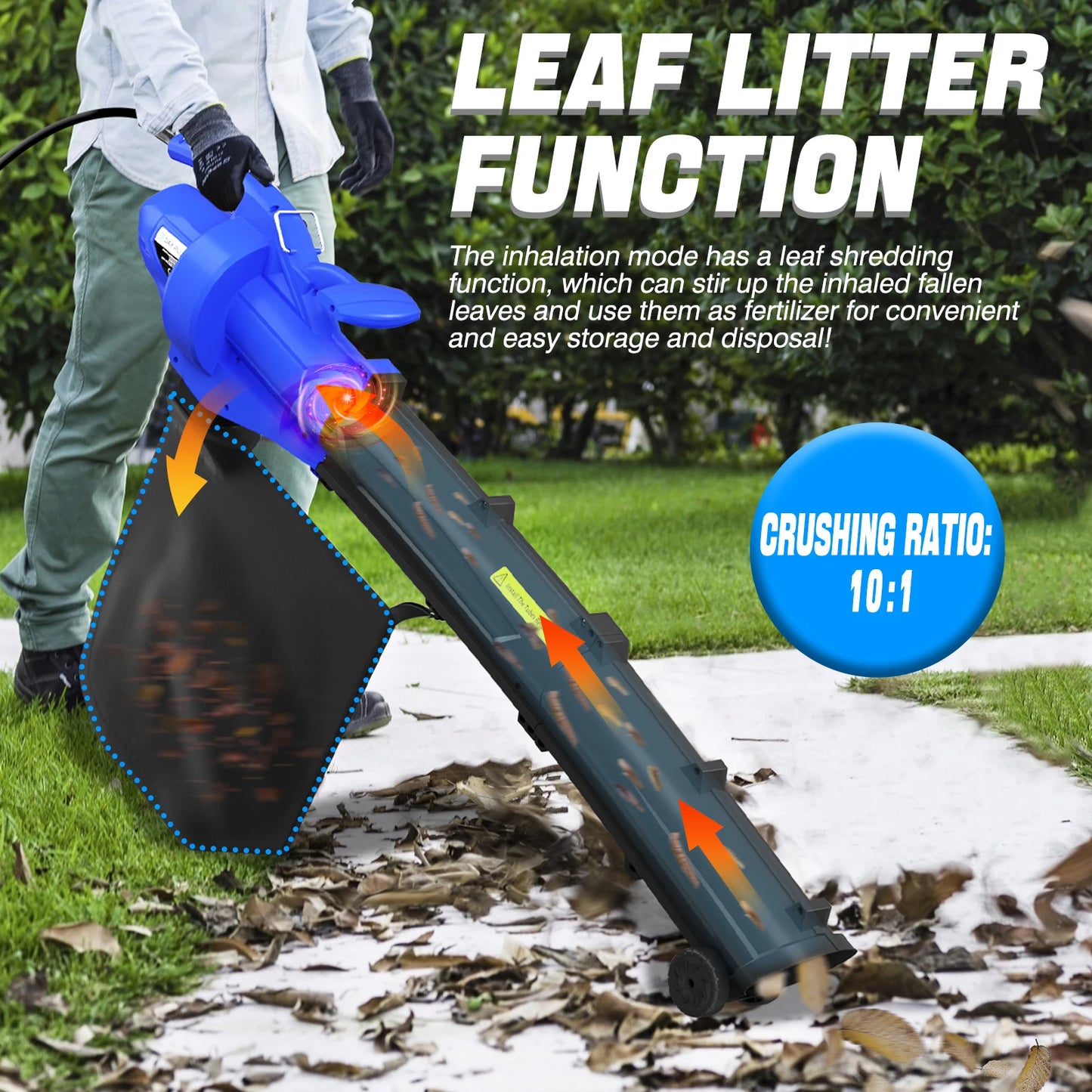 3000W Garden Vacuum and Blower for Efficient Patio and Garden Cleanup, 13 m³/min Airflow