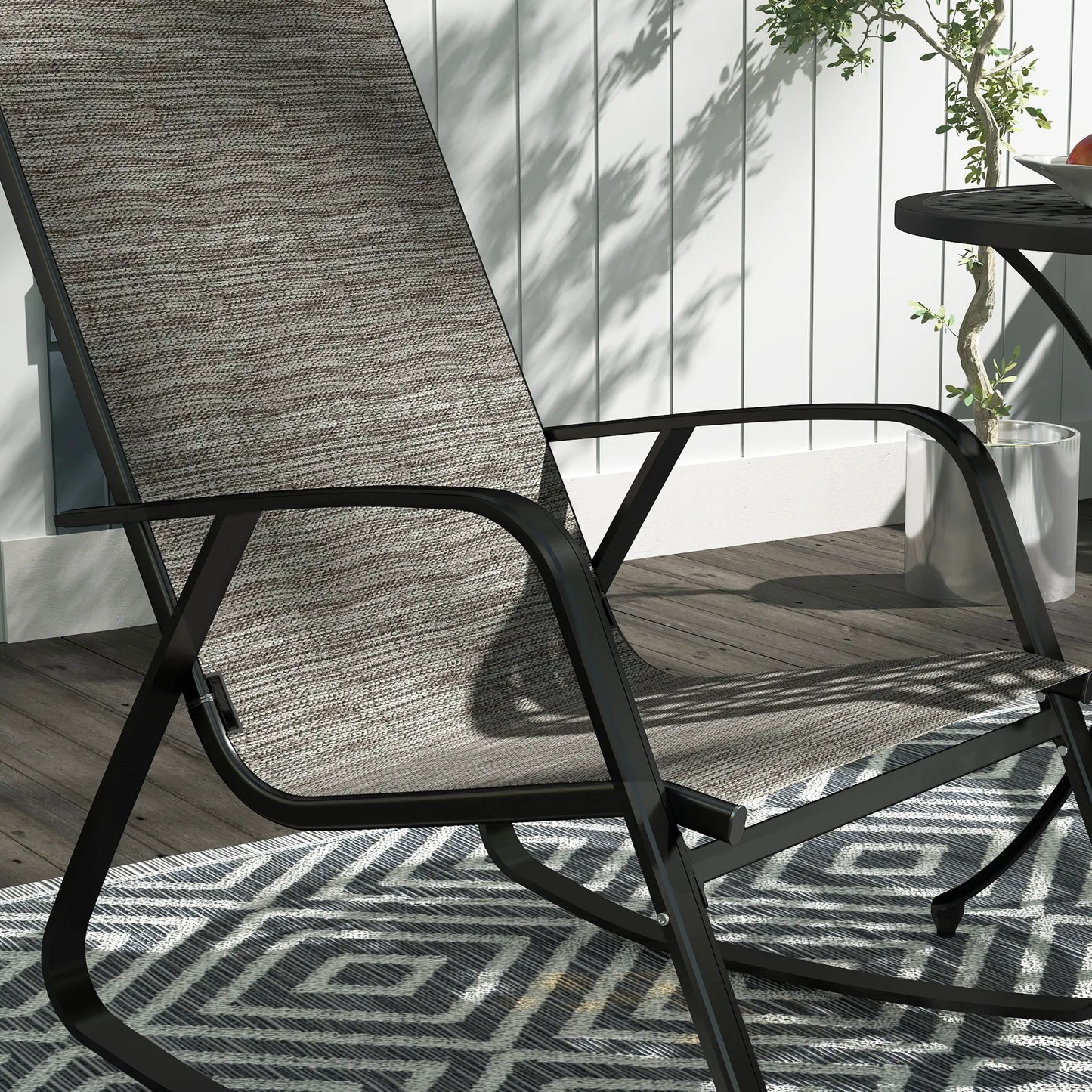Set of 2 Ergonomic Outdoor Rocking Chairs with Armrests and High Backrest in Light Brown