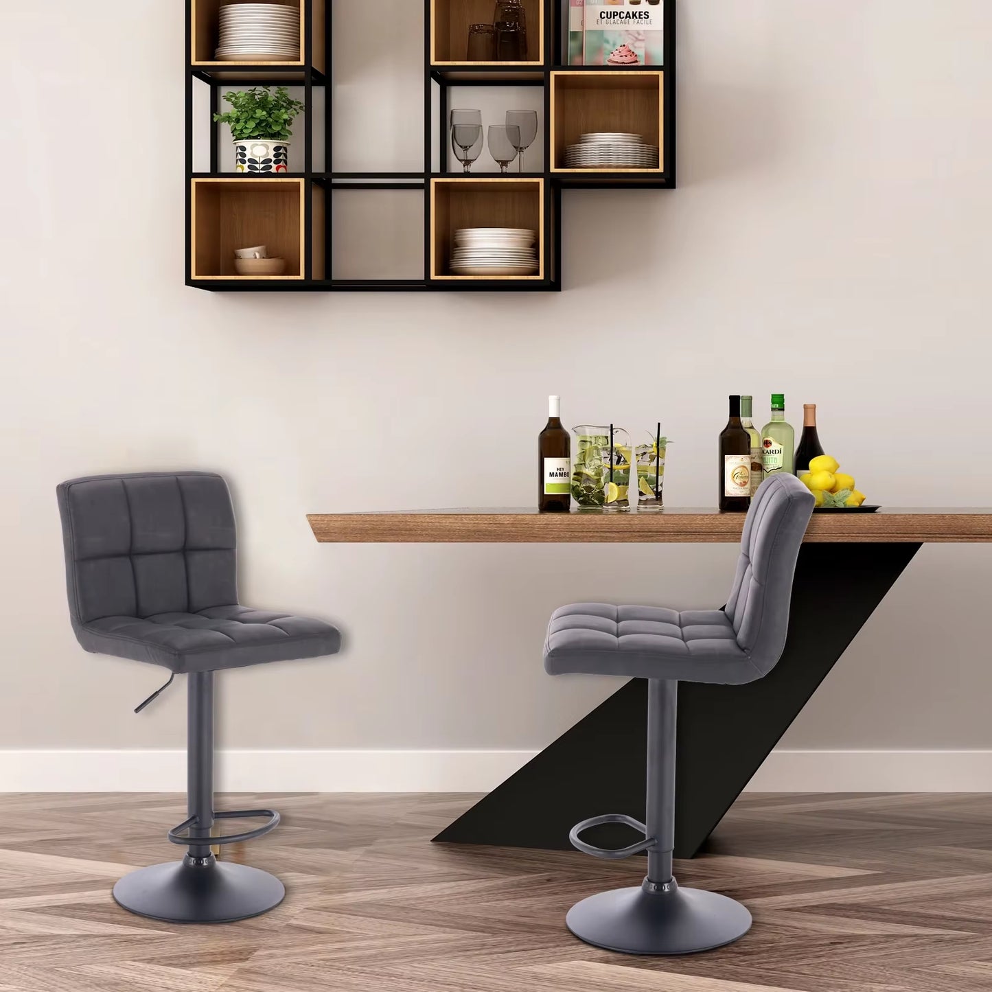 1PC Bar Stool with Backrest Height-Adjustable Rotatable Bar Chair for Cafe Kitchen Restaurant Home Counter Lift High Stool