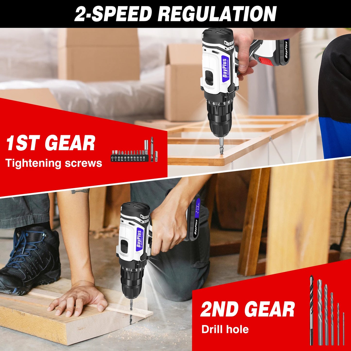 Powerful 21V Cordless Impact Drill Set - 25+1 Torque Settings, 1500mAh Rechargeable Battery, 45N.M Torque