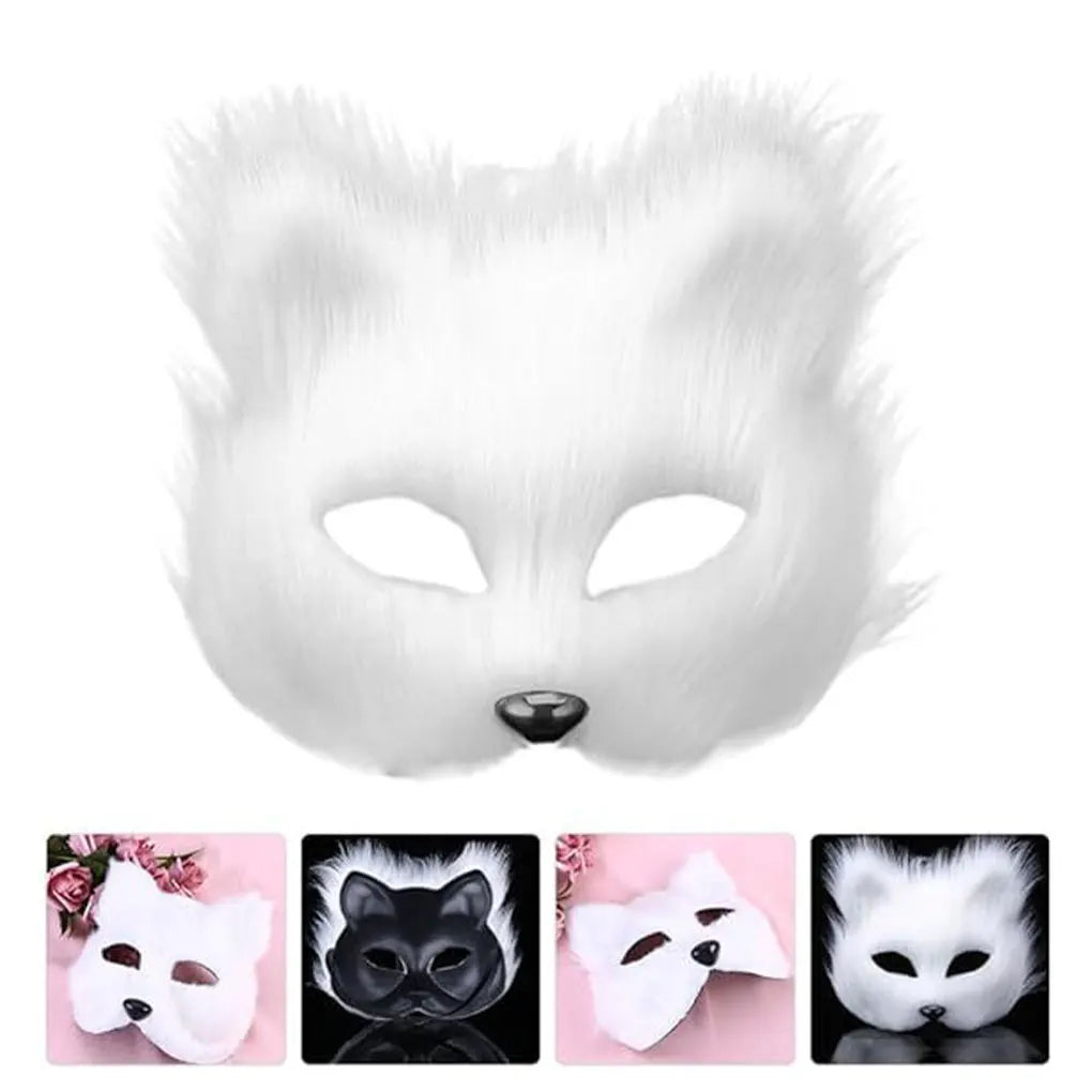 Simulated Costume Halloween Set with Plush Gloves Mask and Tail Prop Furry Tail Can Be Placed