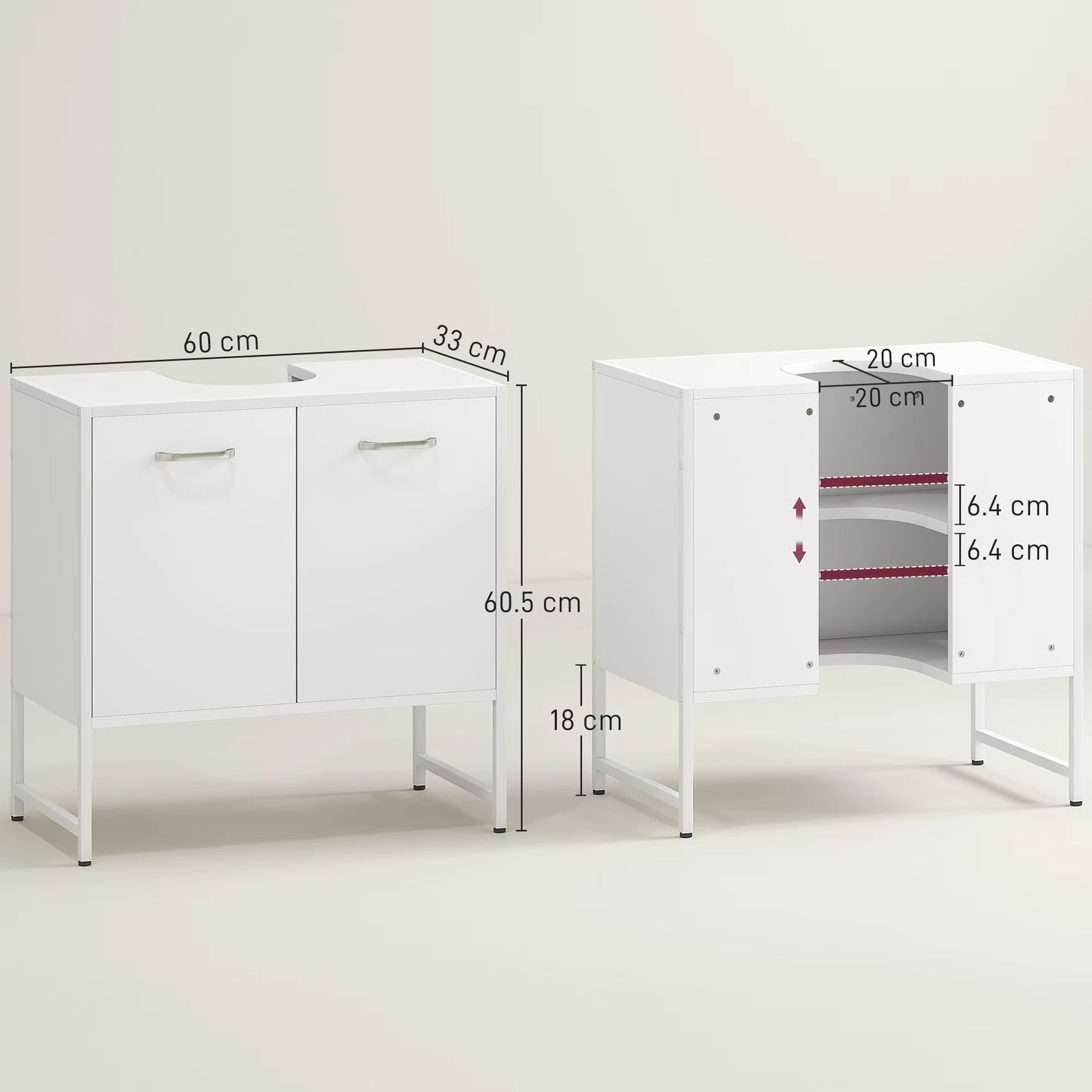 Bathroom under Sink Cabinet for Basin without or with Pedestal White