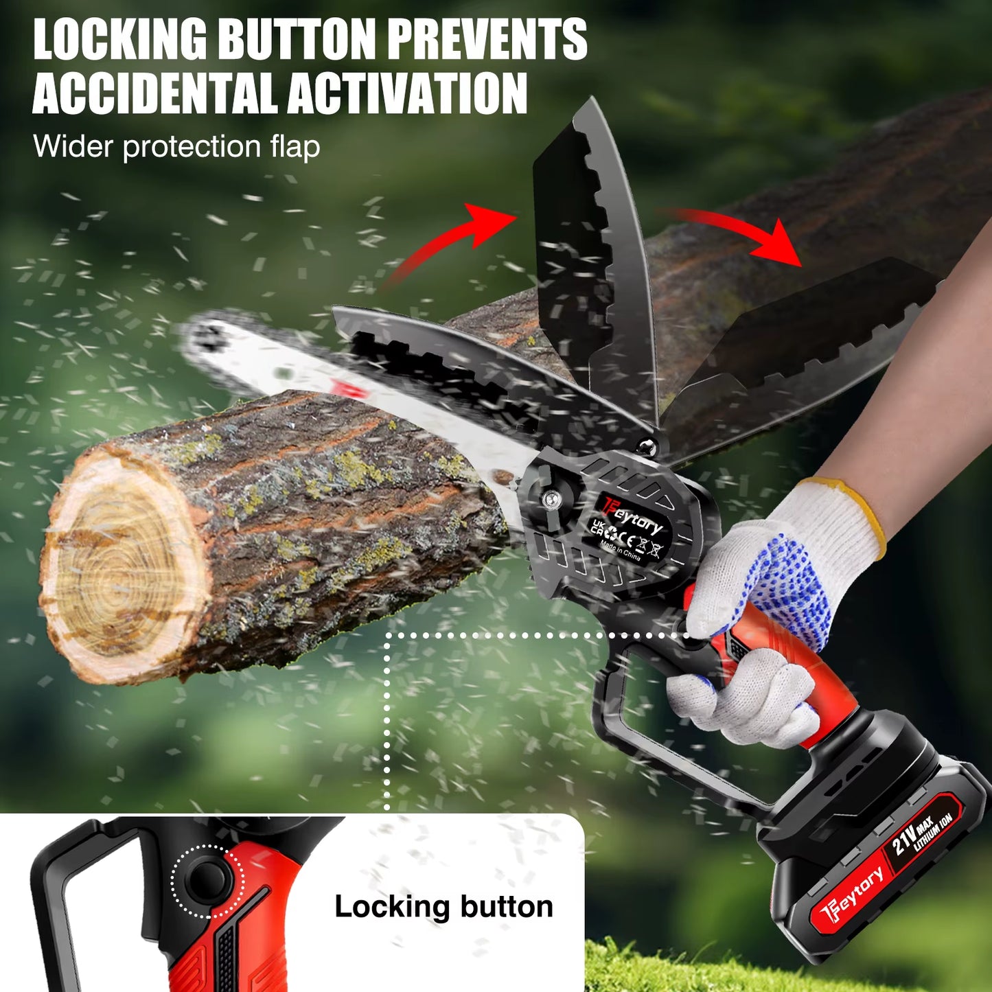 6-Inch 21V Cordless Electric Chainsaw - Handheld Wood Cutting and Logging Tool with Rechargeable Battery