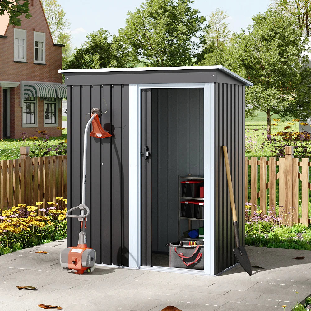 Outdoor Water-Resistant Galvanized Steel Storage Shed with Sloping Roof，Lockable Door for Lawn Patio Backyard
