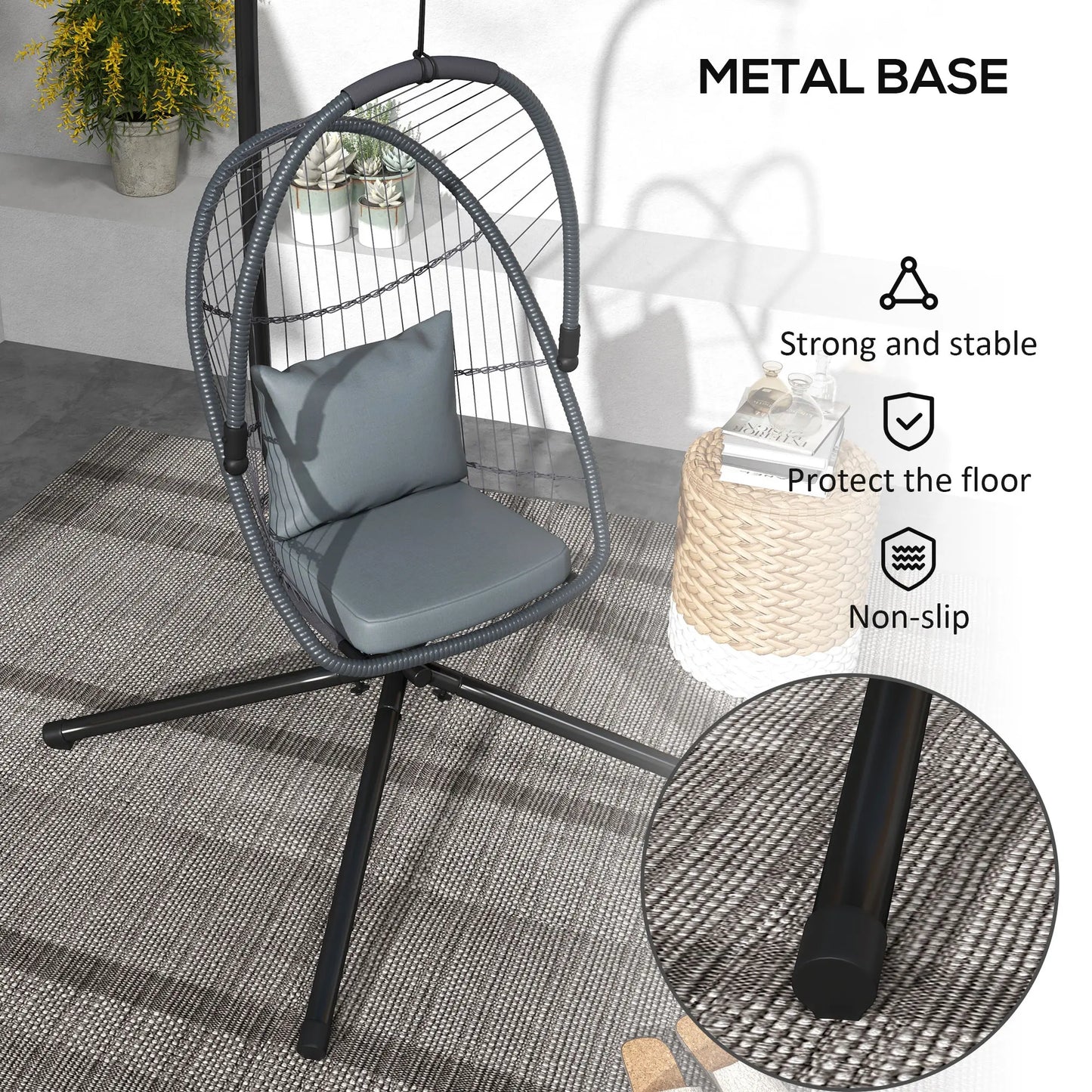 PE Hanging Swing Chair W/ Cushion, Patio Hanging Chair, Grey